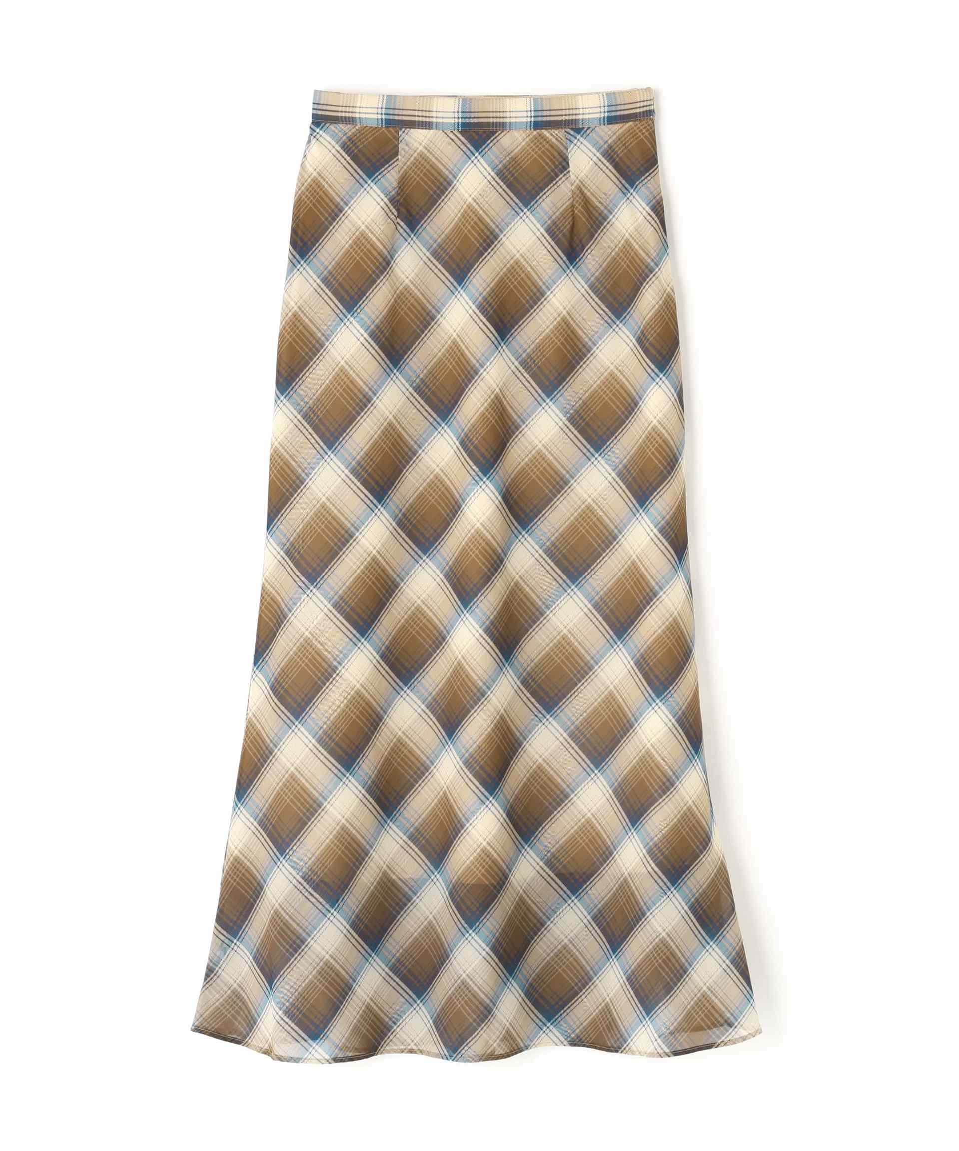 シアーチェックナロースカート ベージュ系2