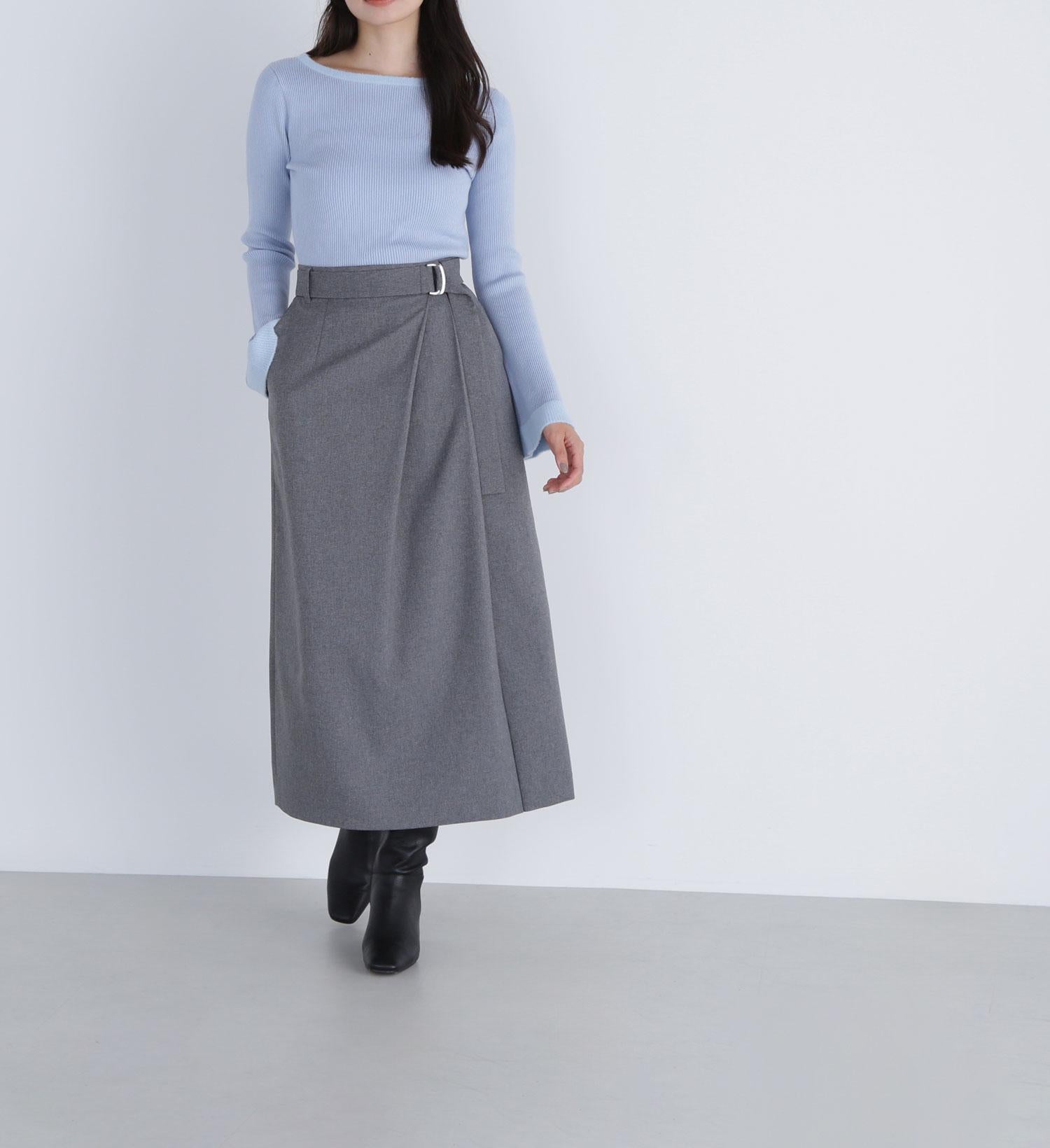ベルテッドタックナロースカート グレー2