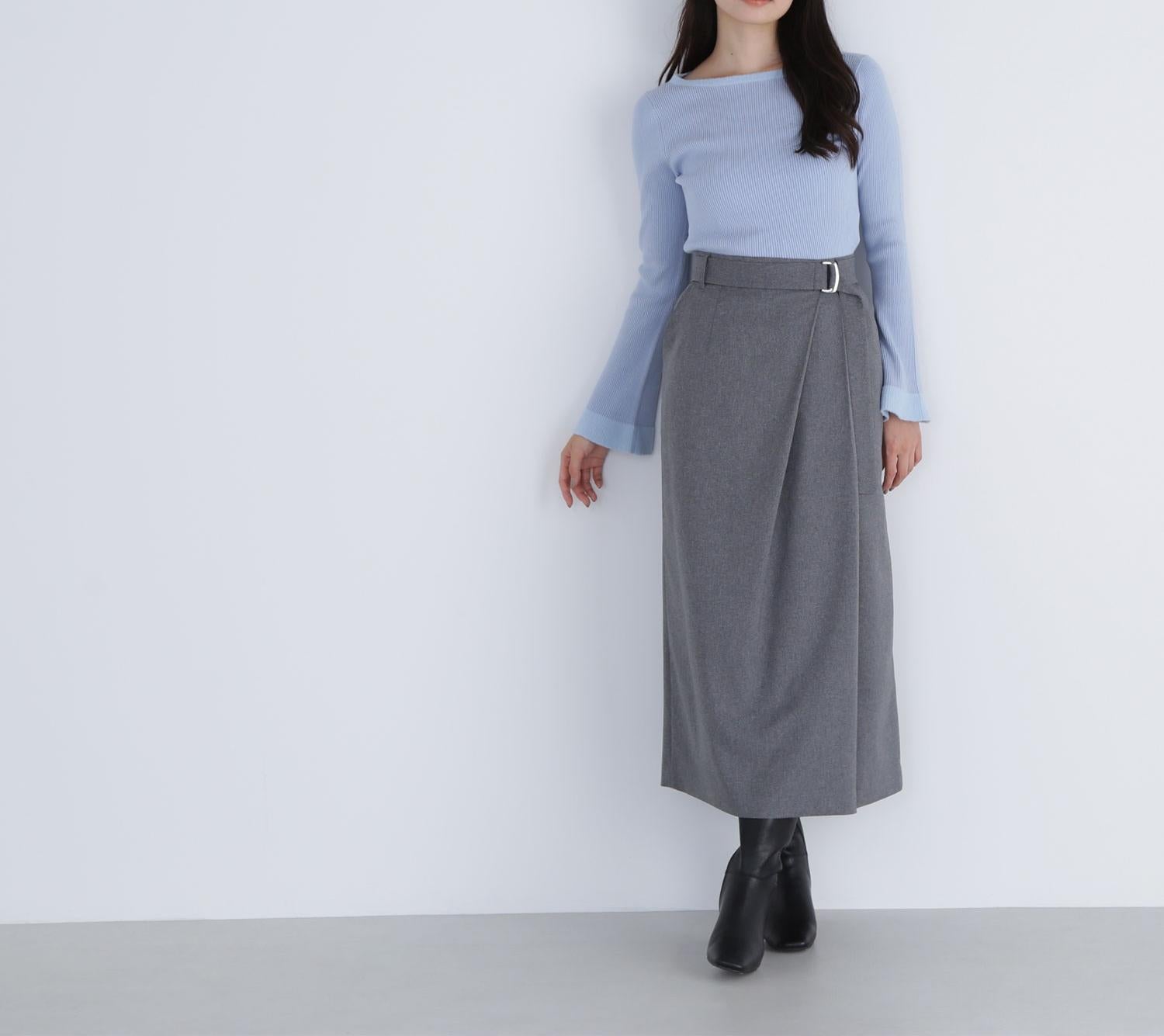ベルテッドタックナロースカート グレー2