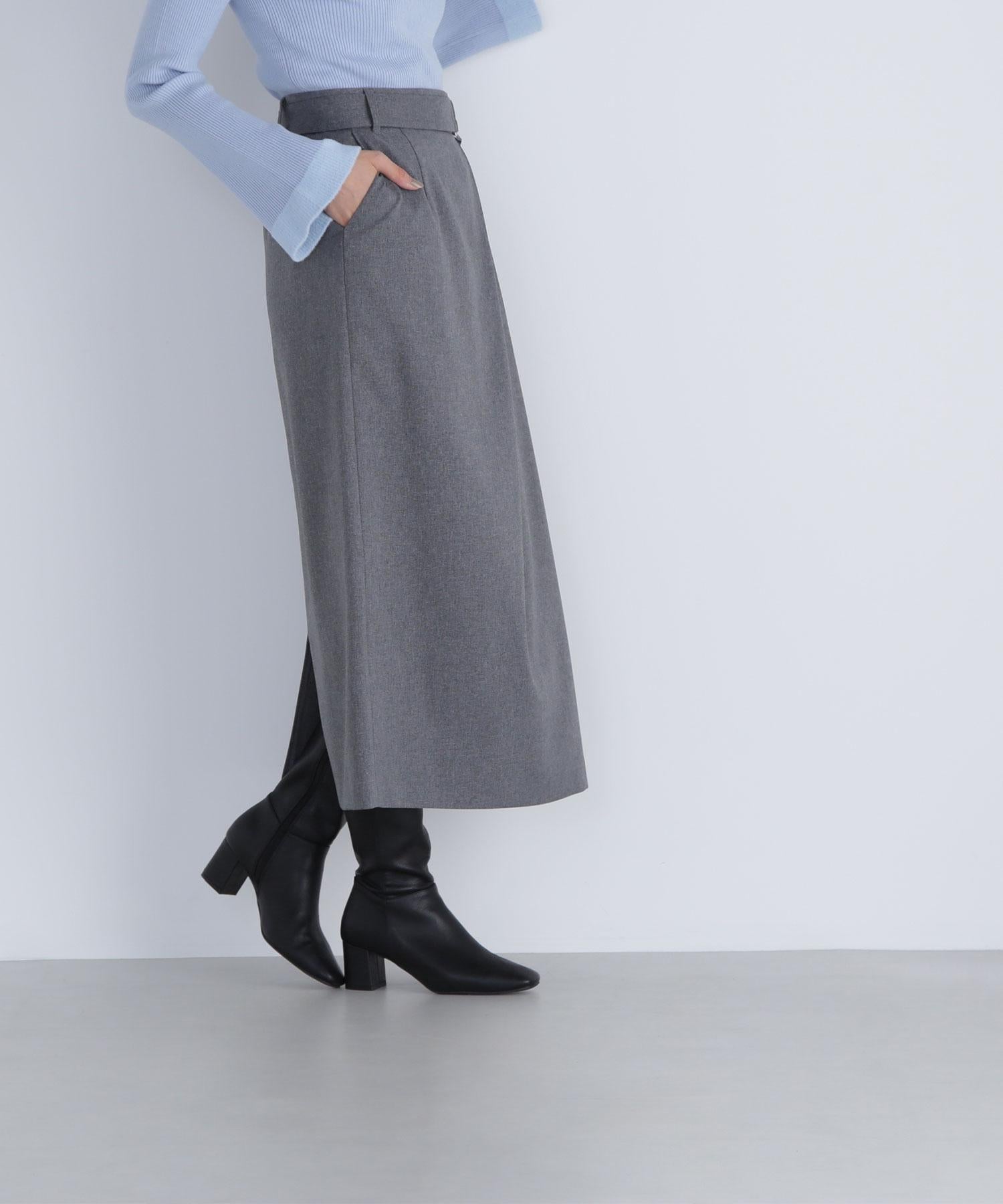 ベルテッドタックナロースカート グレー2
