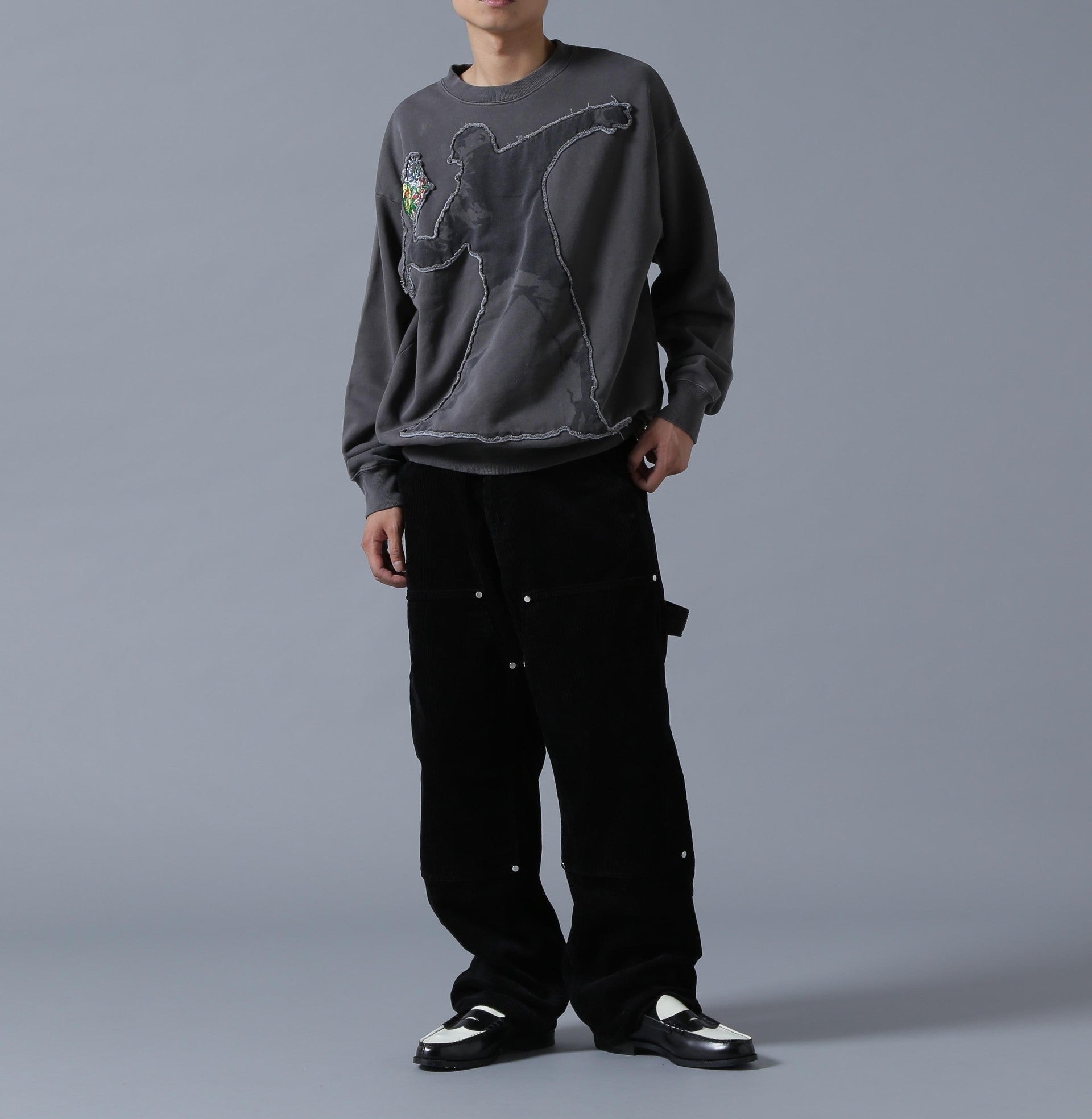 DankeSchon×R>ANDALISED/ダンケシェーン×ブランダライズド/SWEAT C>EWNECK FLOWE> ROMRE> ブラック