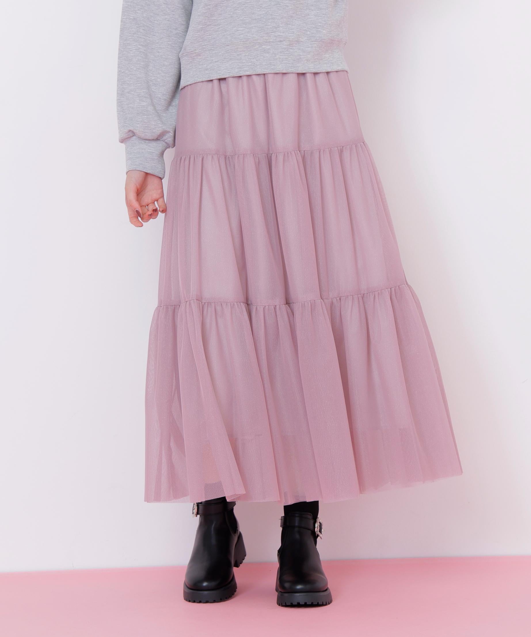 ラメチュールティアードスカート ピンク