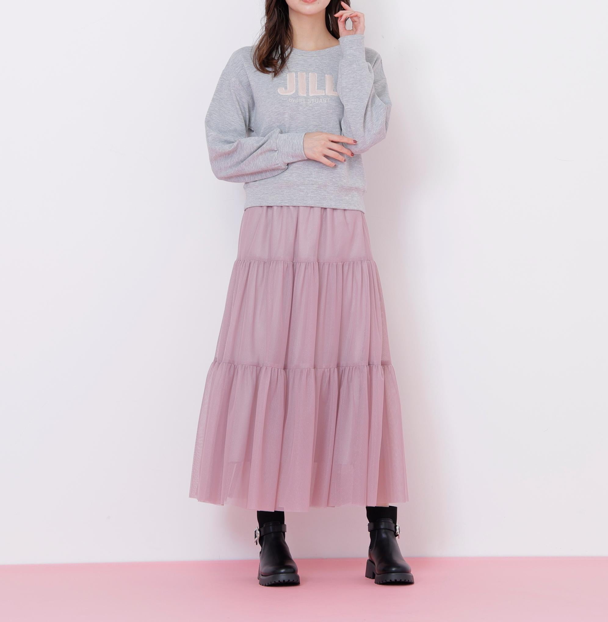 ラメチュールティアードスカート ピンク