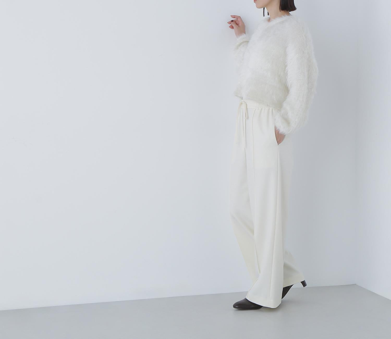 ヘアリーラメニットシリーズ Vネックニット オフ1