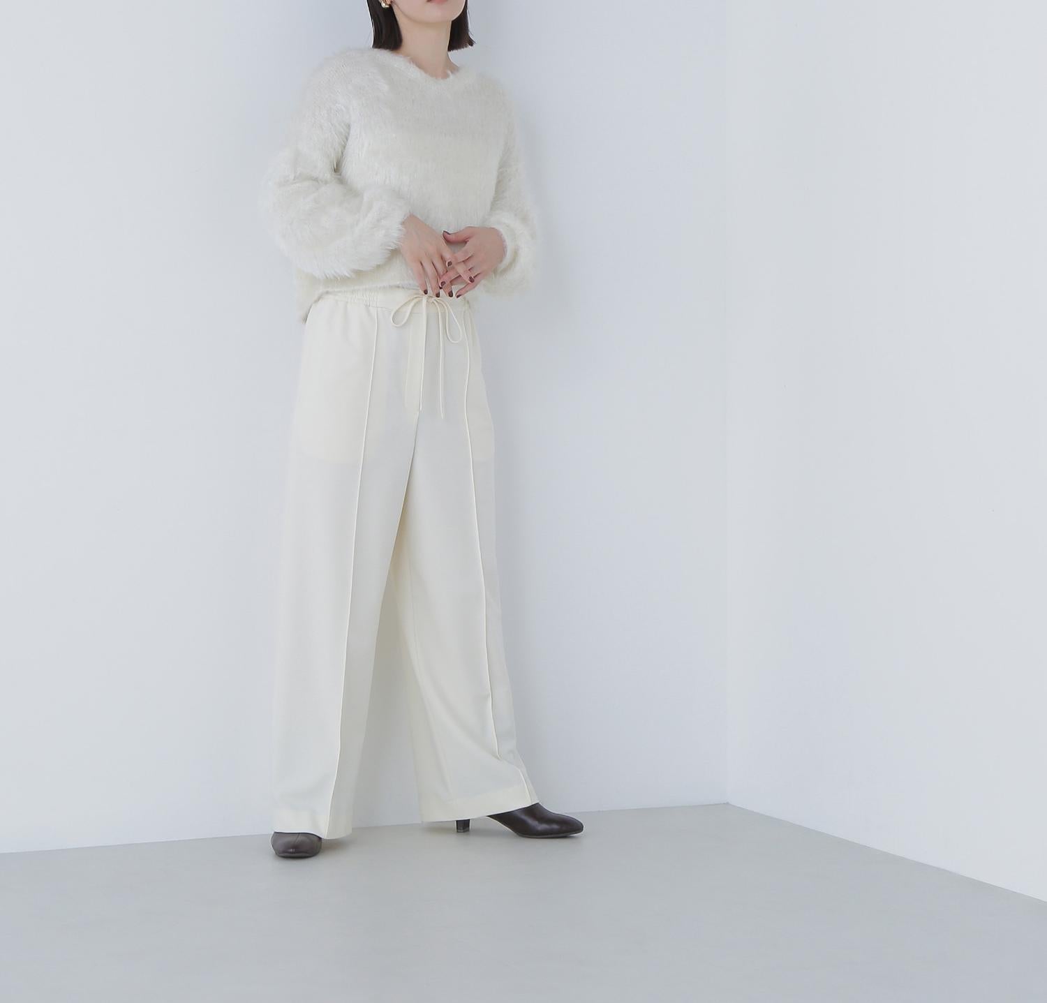 ヘアリーラメニットシリーズ Vネックニット オフ1