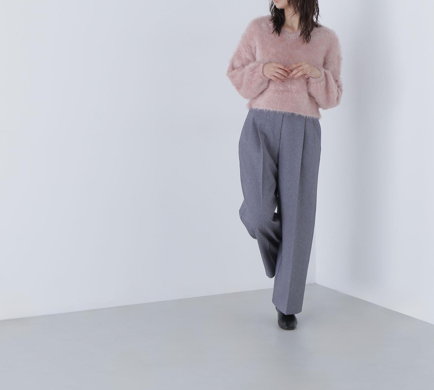 ヘアリーラメニットシリーズ Vネックニット ピンク