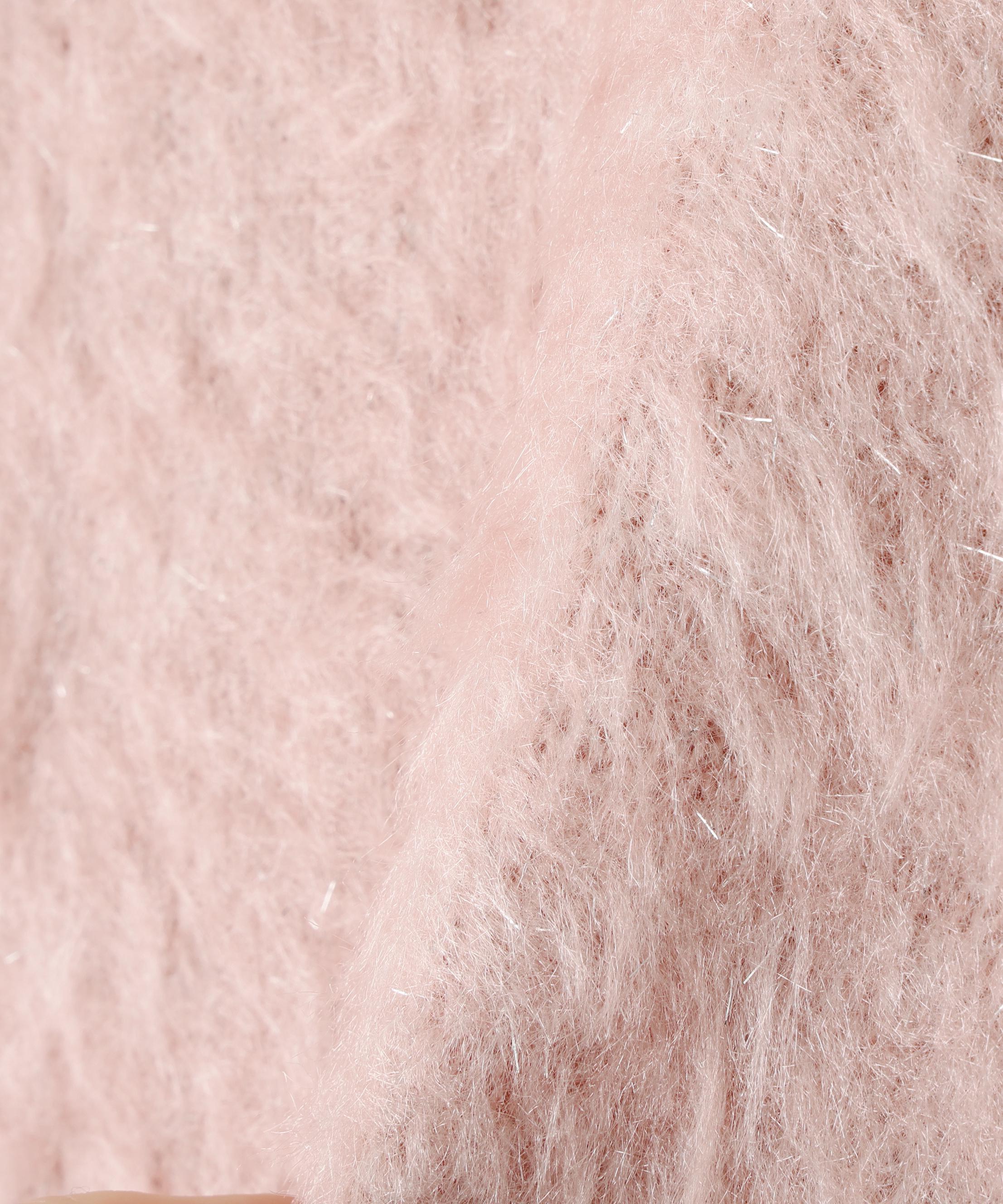 ヘアリーラメニットシリーズ Vネックニット ピンク