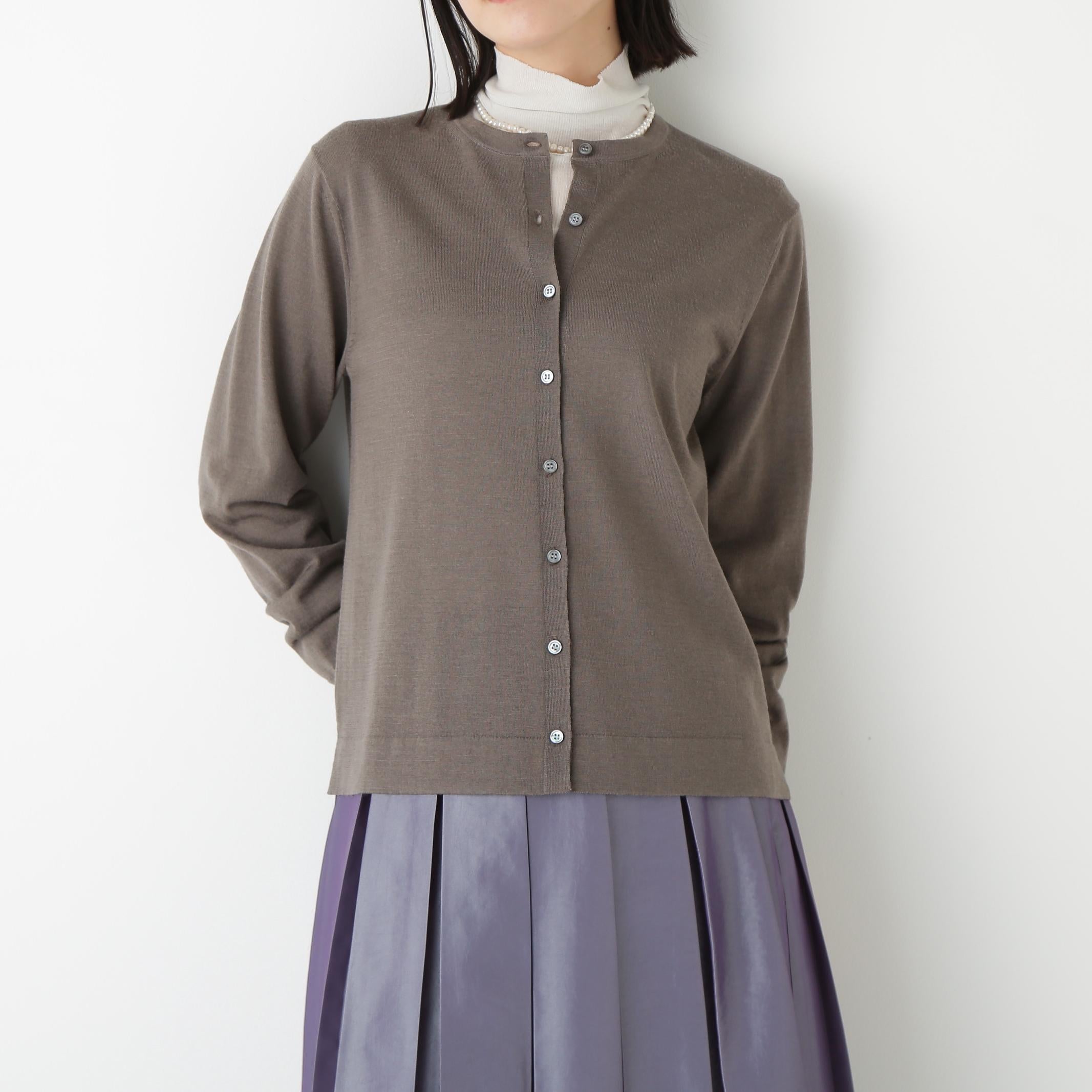 ◆ハイツイストウールクルーネックカーディガン モカ1