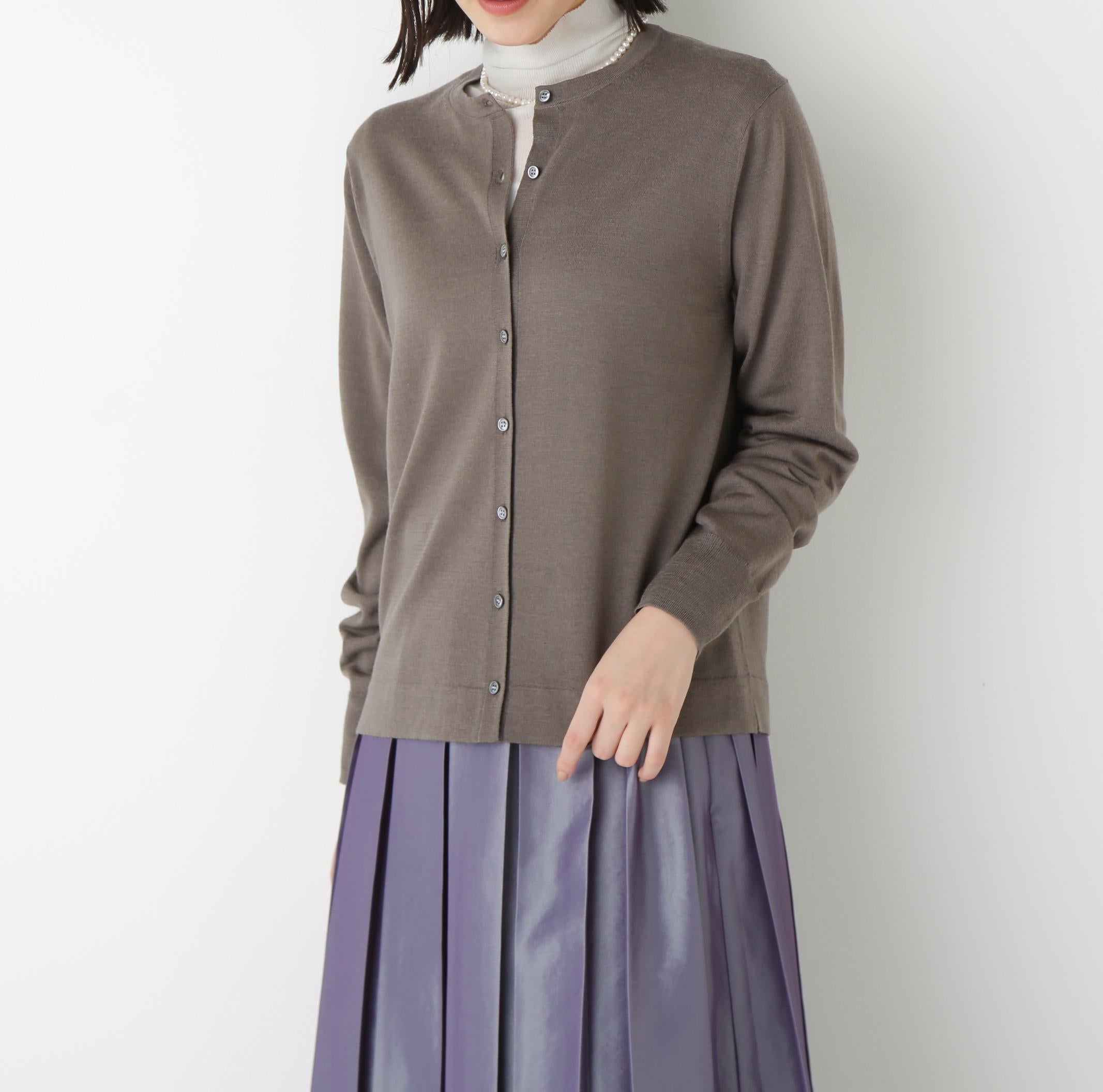 ◆ハイツイストウールクルーネックカーディガン モカ1