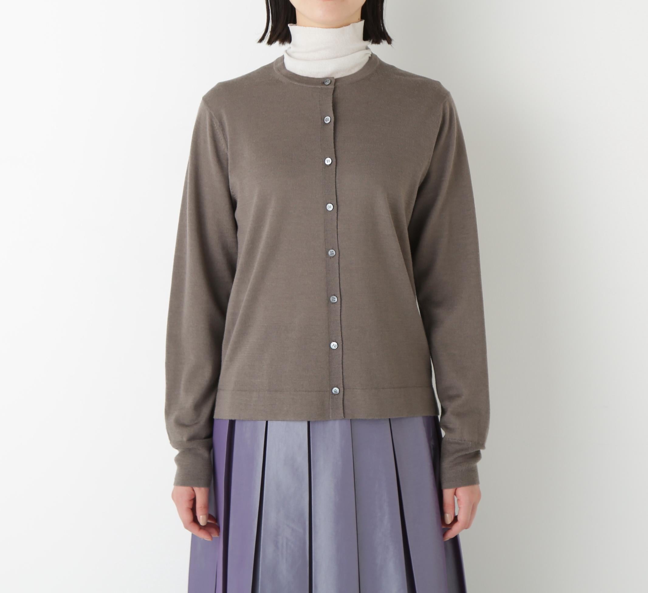 ◆ハイツイストウールクルーネックカーディガン モカ1