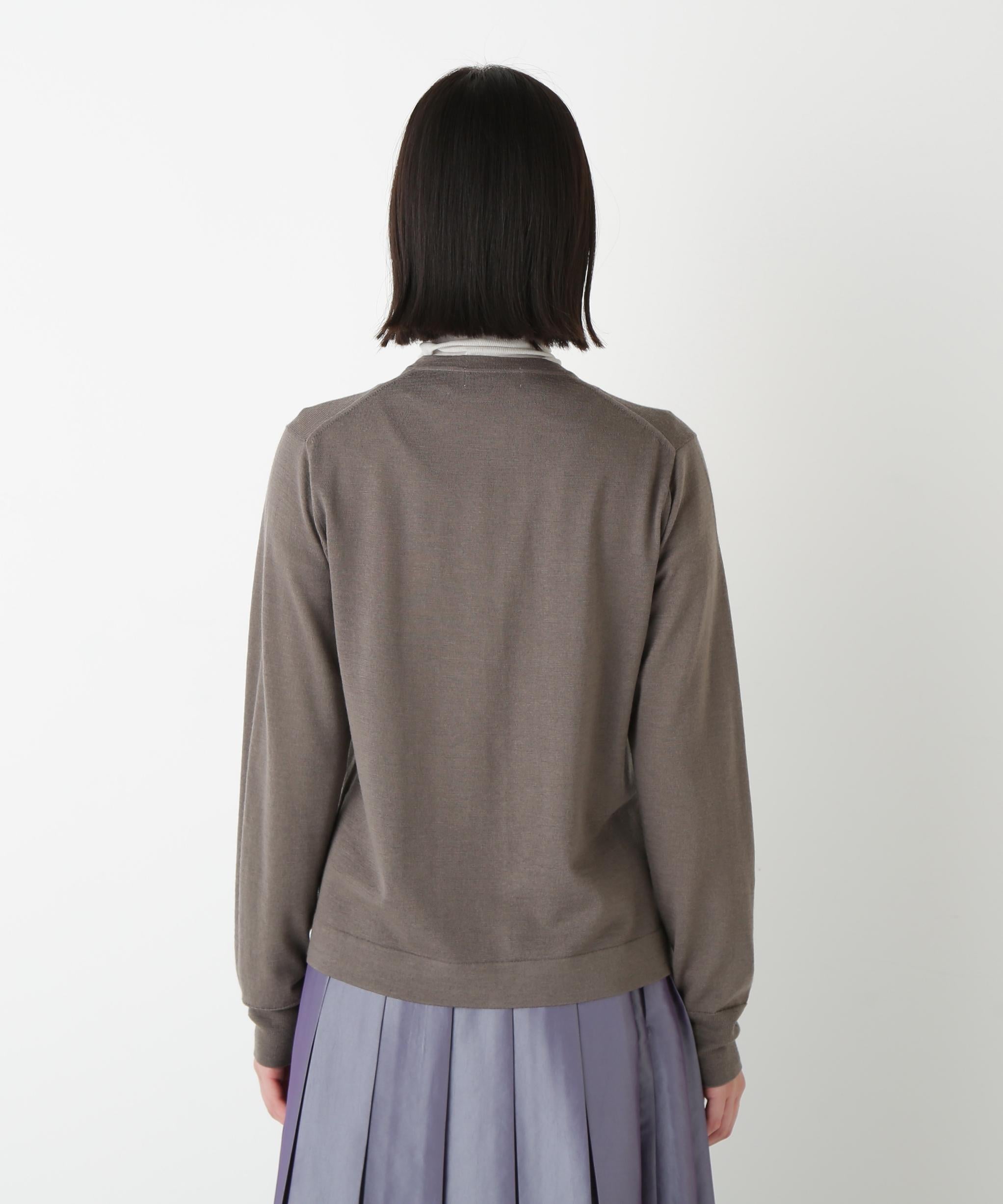 ◆ハイツイストウールクルーネックカーディガン モカ1