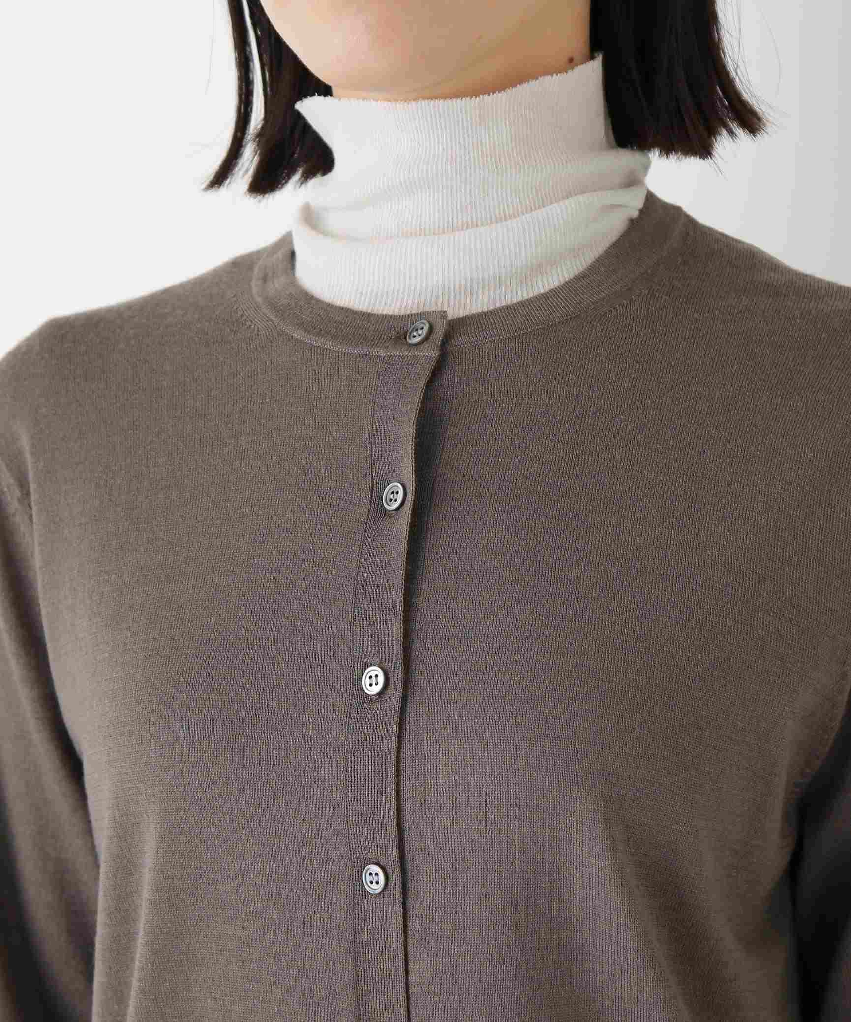 ◆ハイツイストウールクルーネックカーディガン モカ1