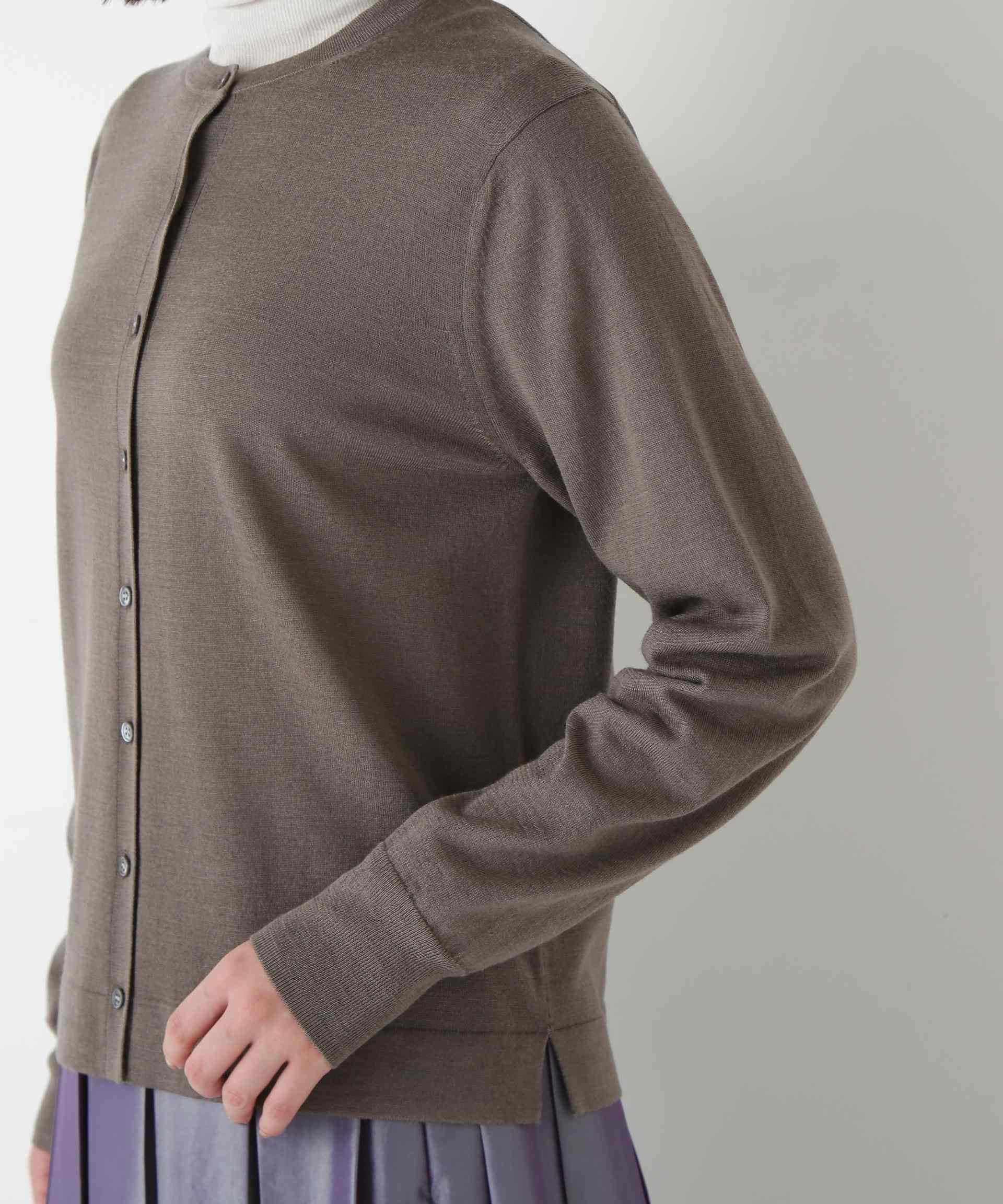 ◆ハイツイストウールクルーネックカーディガン モカ1