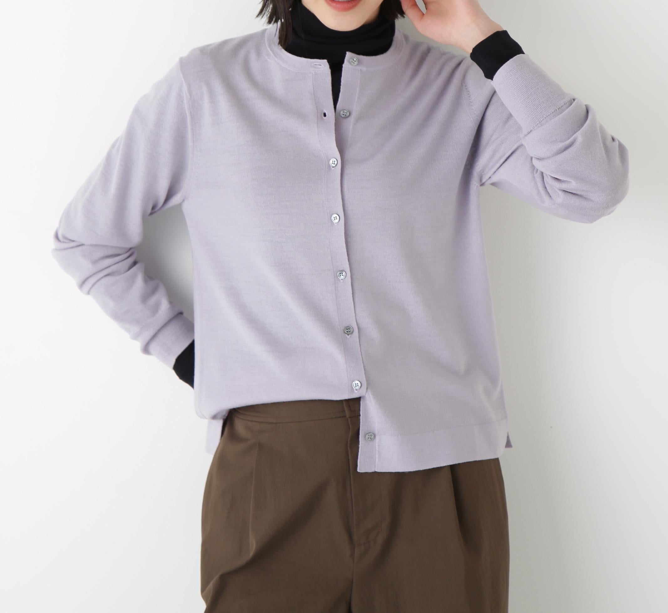 ◆ハイツイストウールクルーネックカーディガン ラベンダー