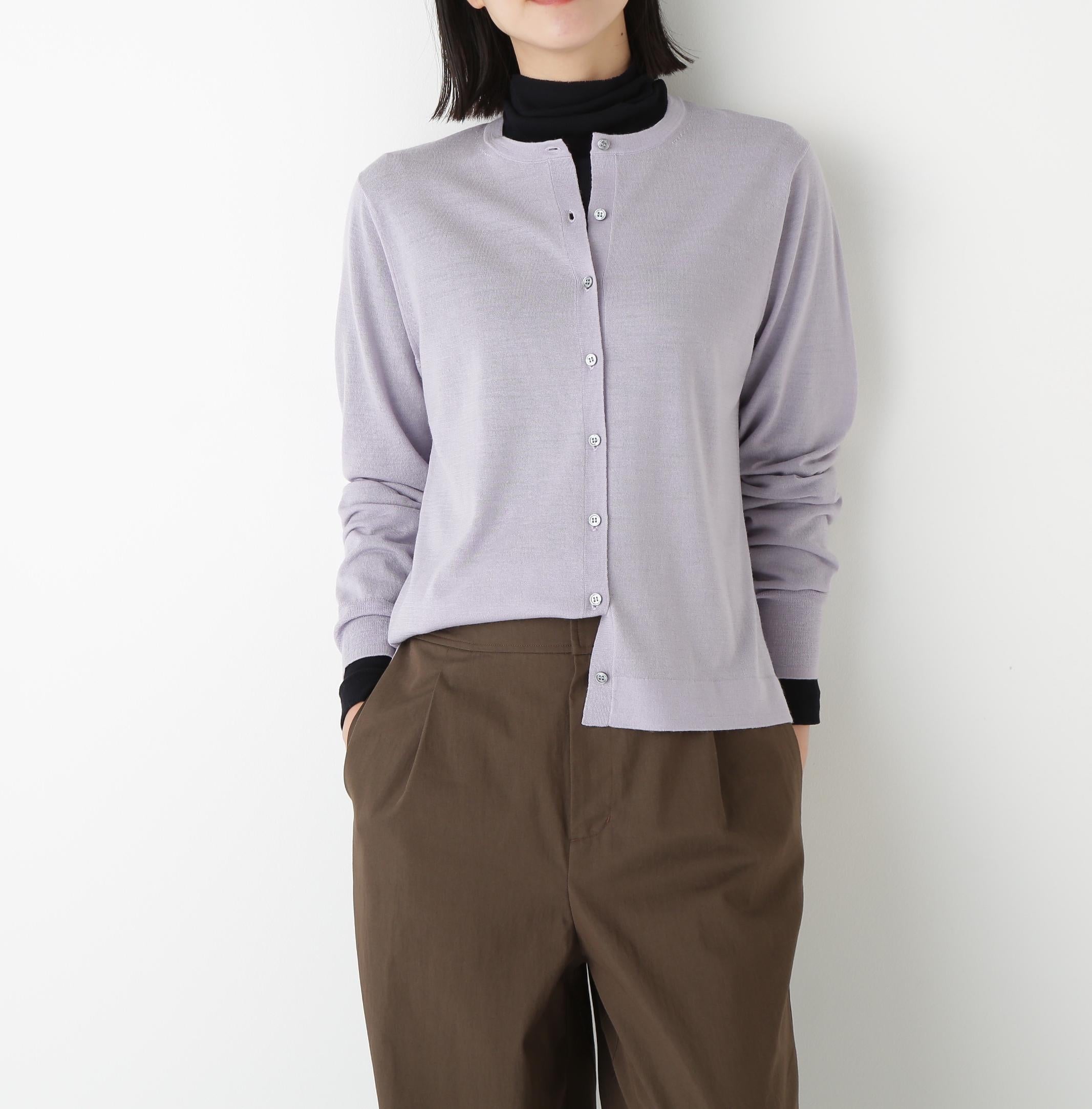 ◆ハイツイストウールクルーネックカーディガン ラベンダー