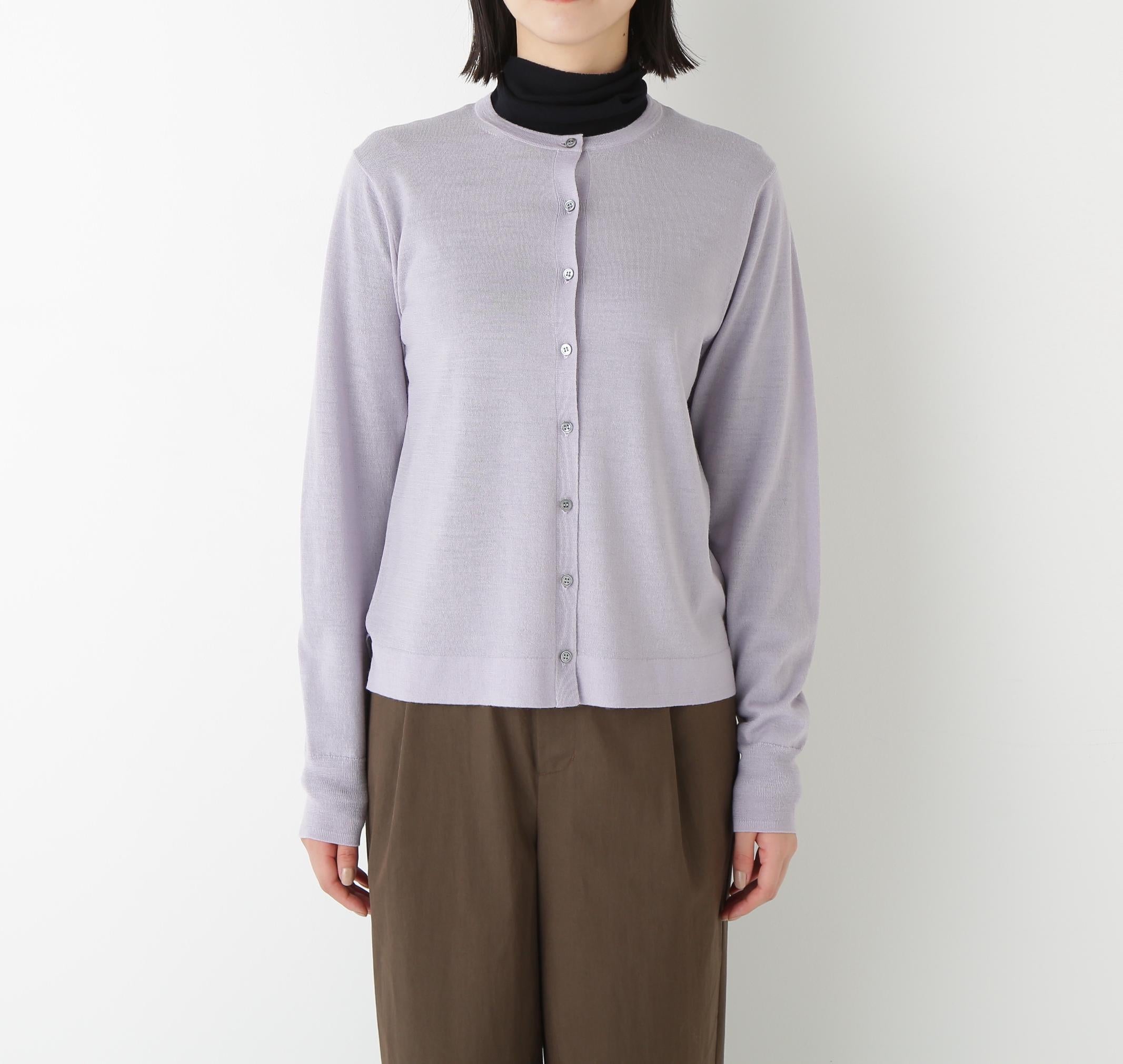 ◆ハイツイストウールクルーネックカーディガン ラベンダー