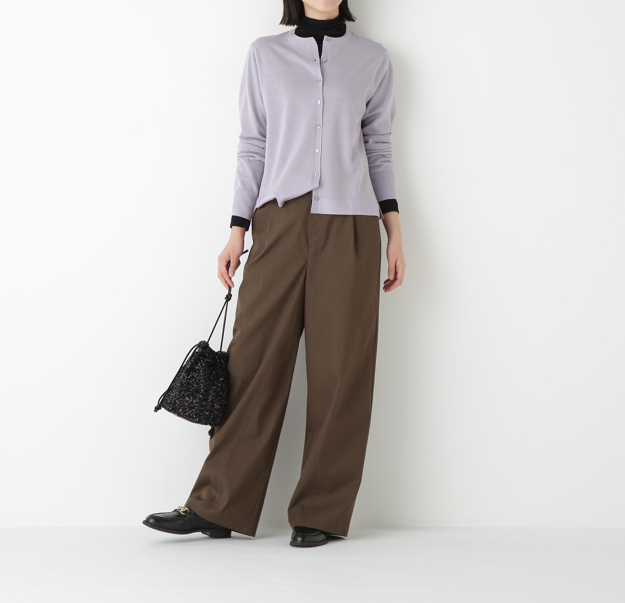 ◆ハイツイストウールクルーネックカーディガン ラベンダー