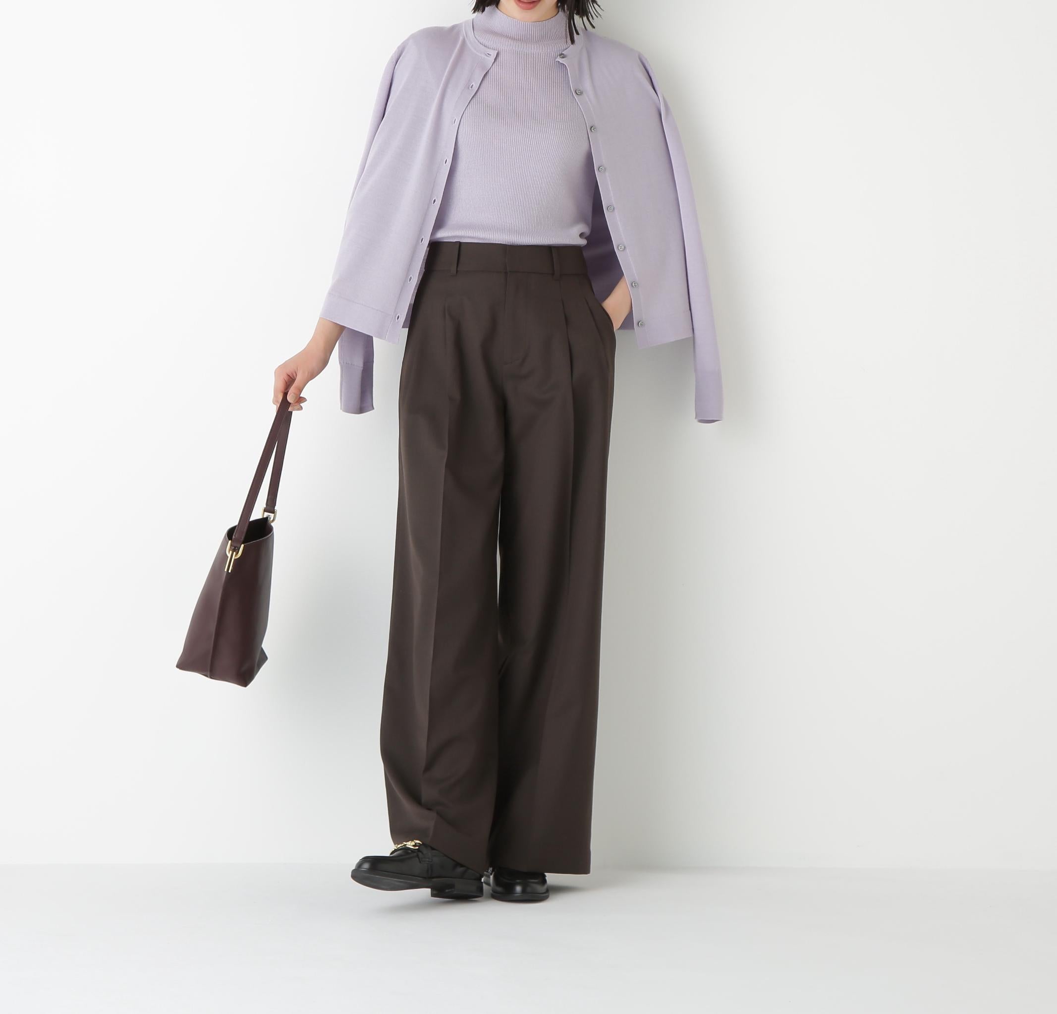 ◆ハイツイストウールクルーネックカーディガン ラベンダー