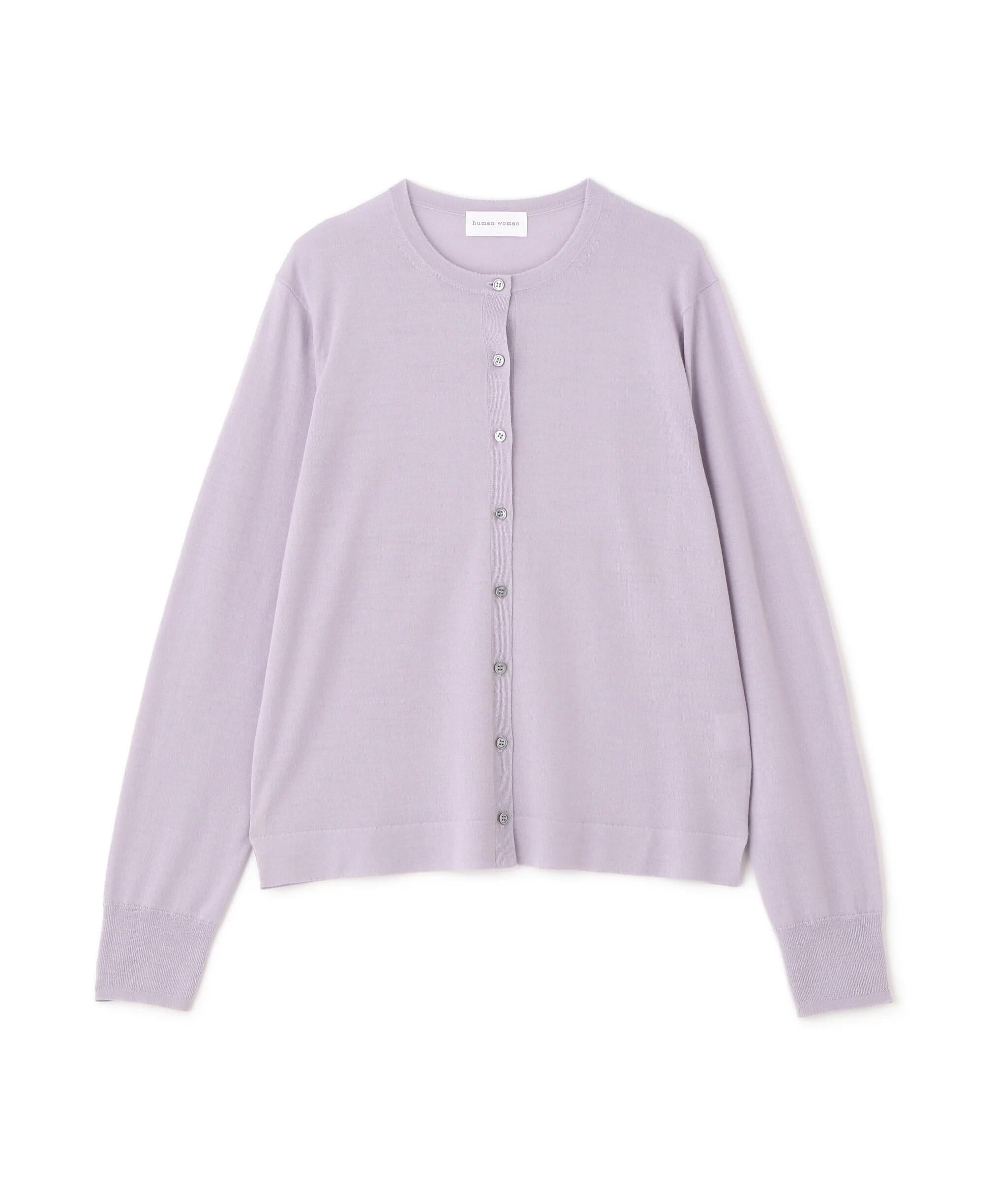 ◆ハイツイストウールクルーネックカーディガン ラベンダー