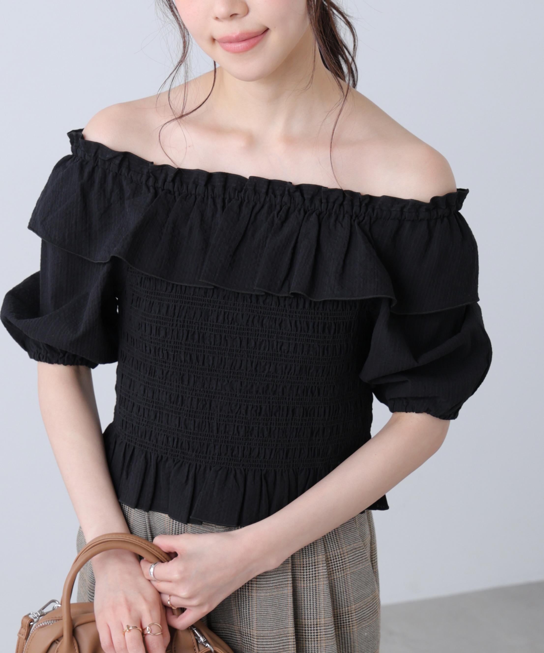 2wayオフショルペプラムブラウス ブラック
