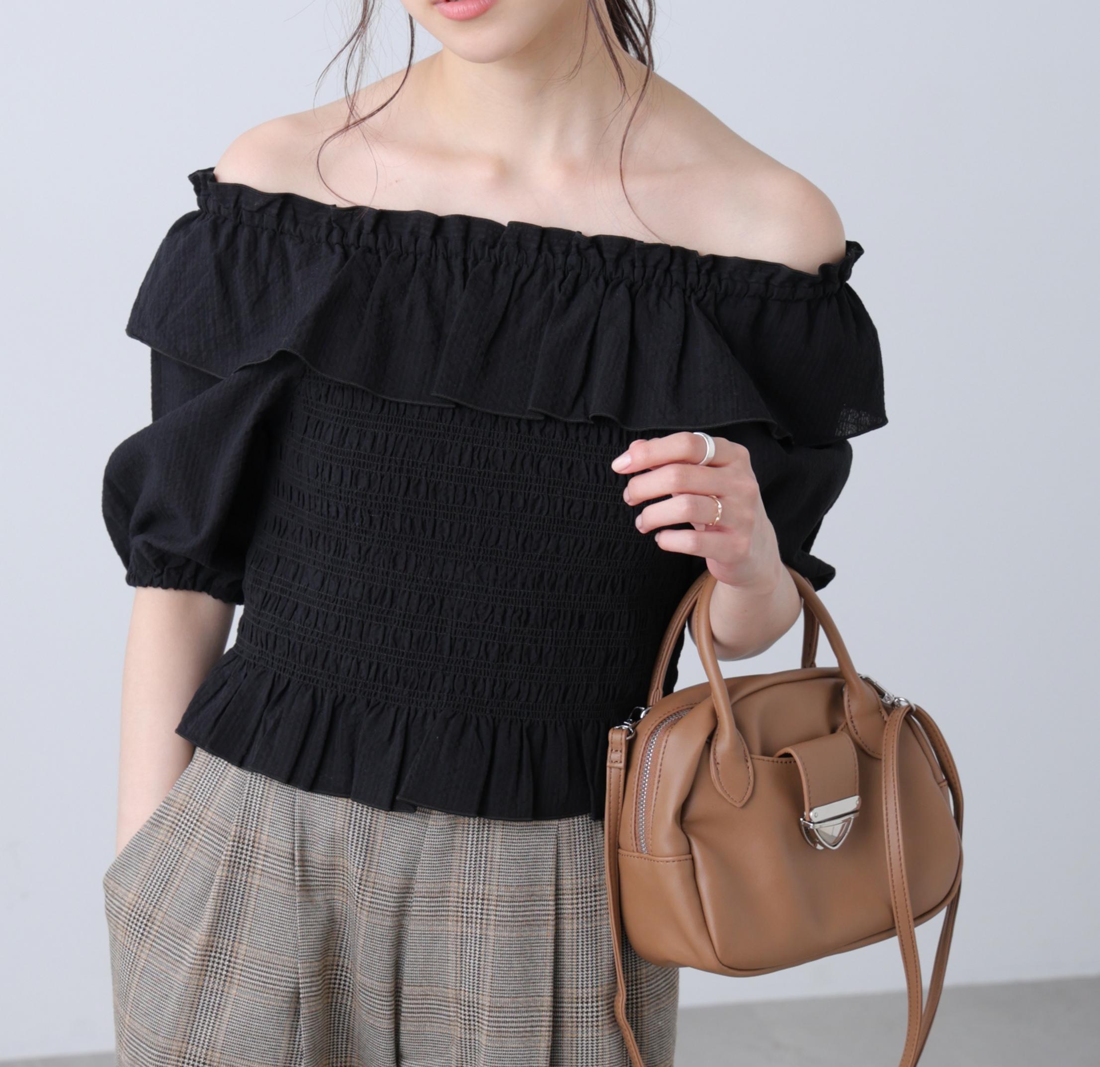 2wayオフショルペプラムブラウス ブラック