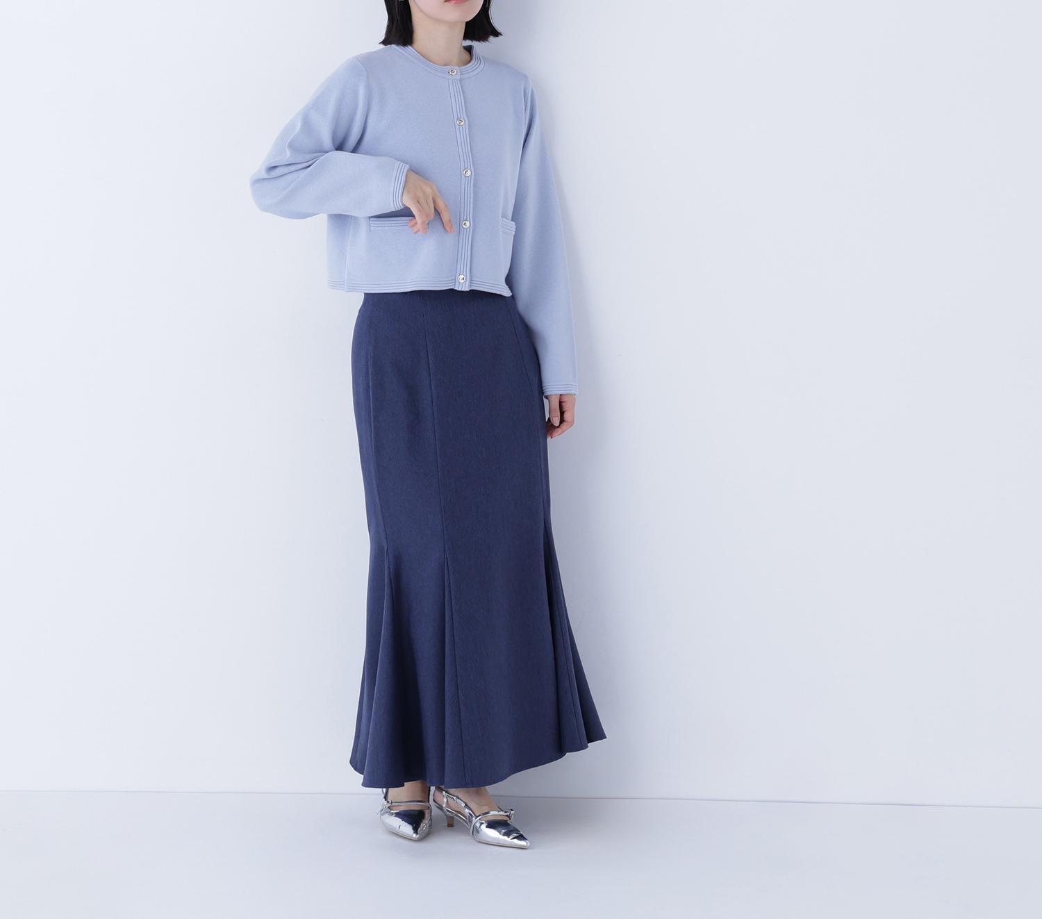 ヘム切替マーメイドスカート シャンブレーネイビー