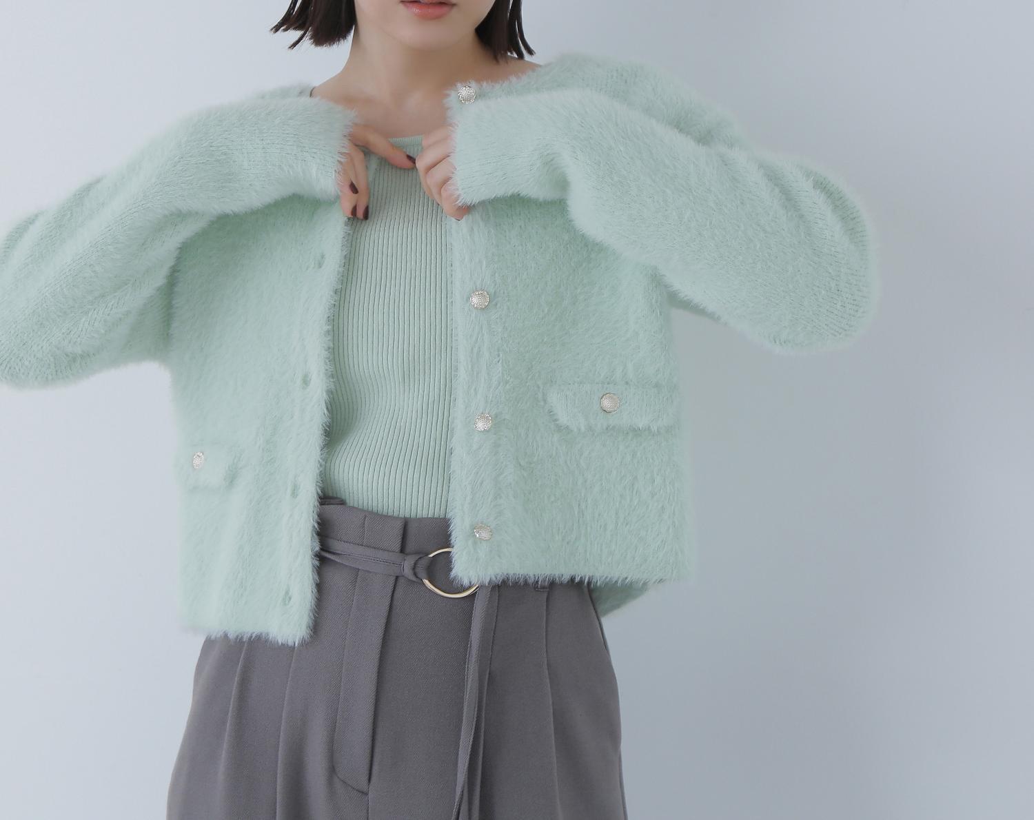 “ふわ＆リブ”アンサンブルニット ライトグリーン