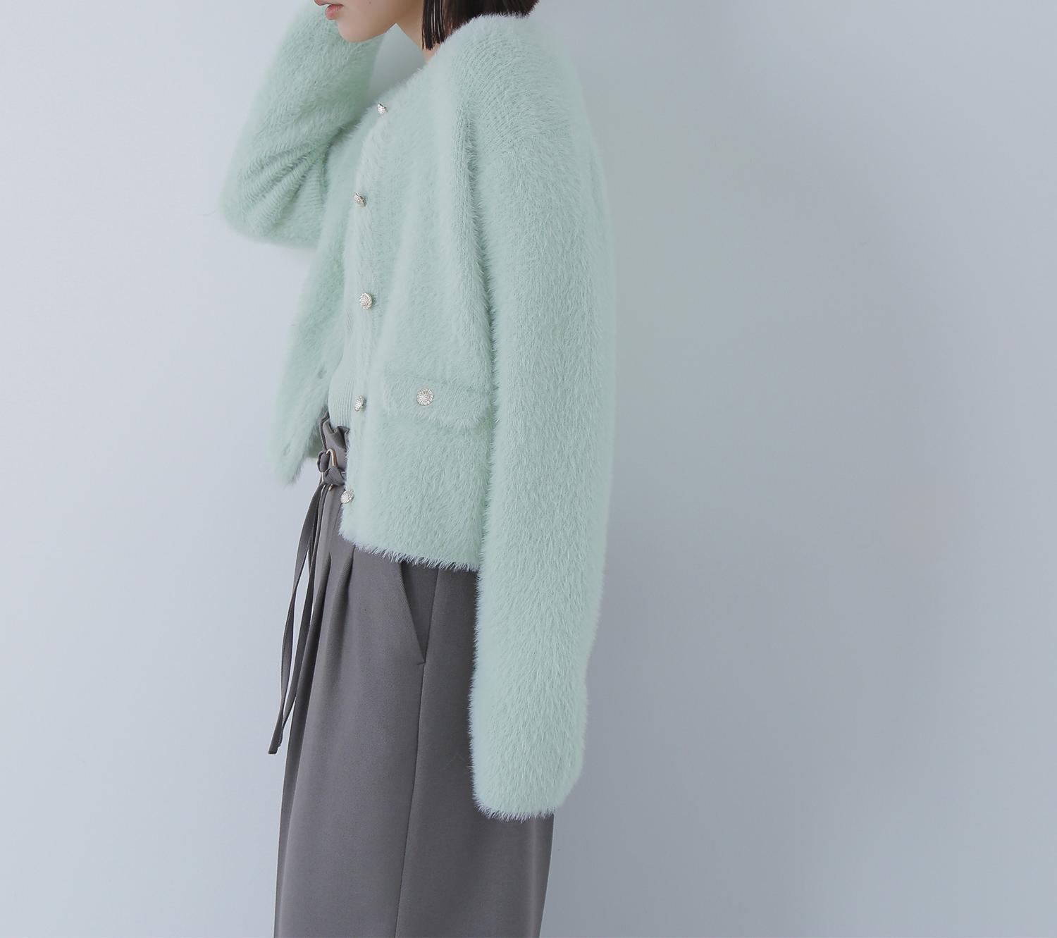 “ふわ＆リブ”アンサンブルニット ライトグリーン