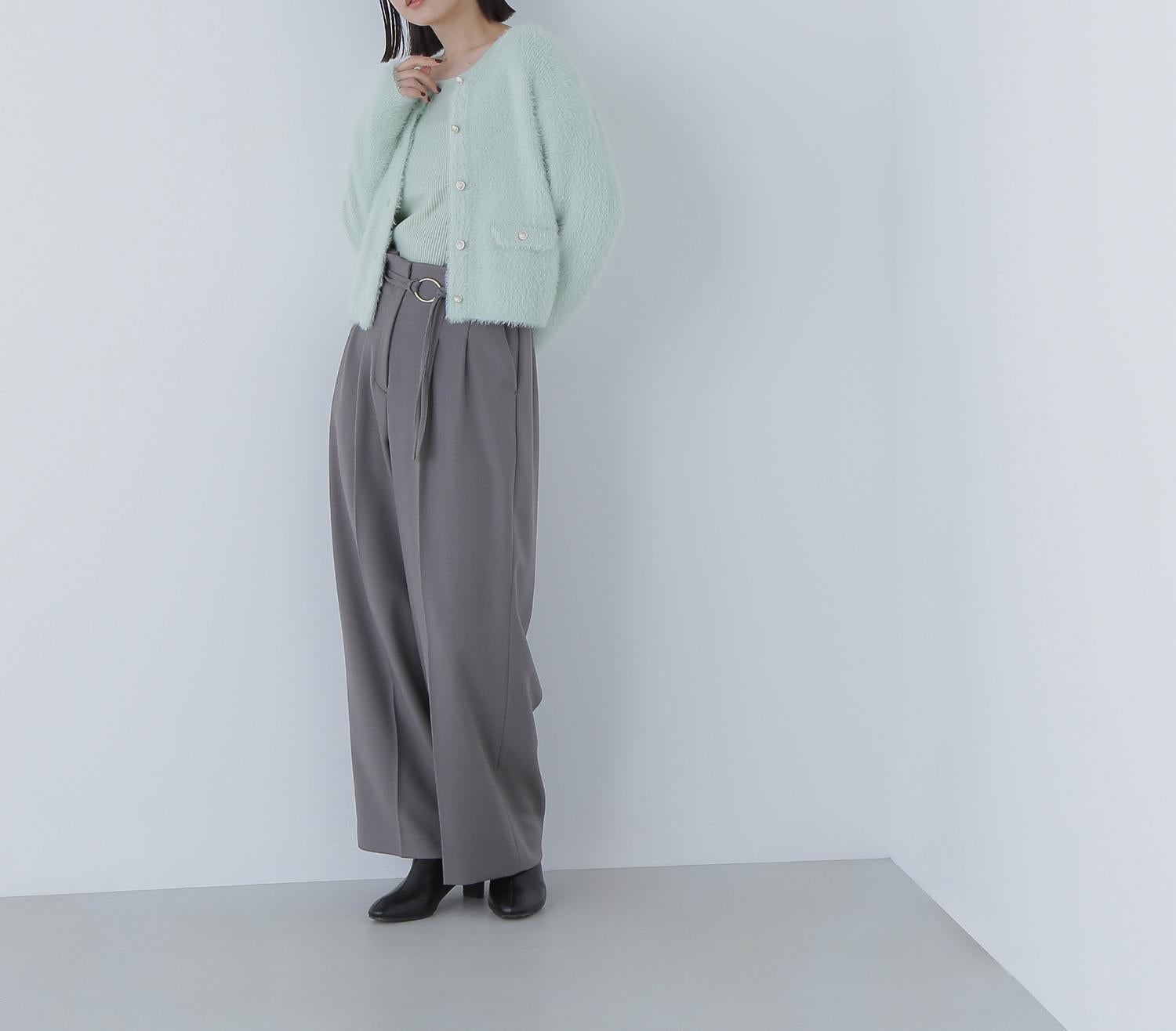 “ふわ＆リブ”アンサンブルニット ライトグリーン