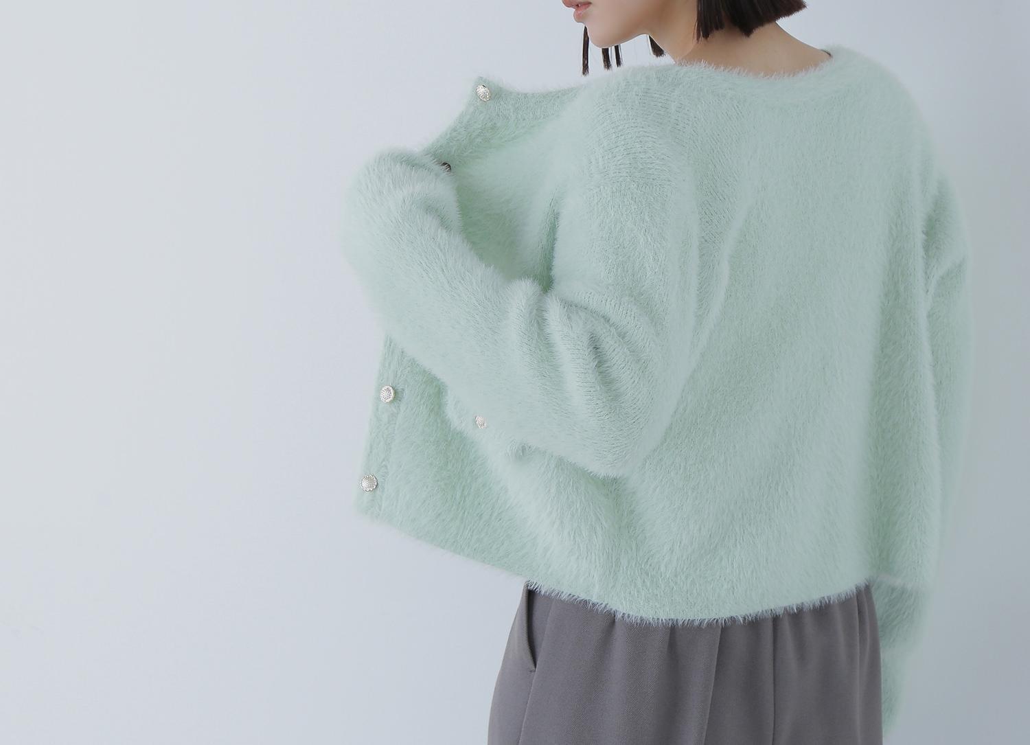 “ふわ＆リブ”アンサンブルニット ライトグリーン