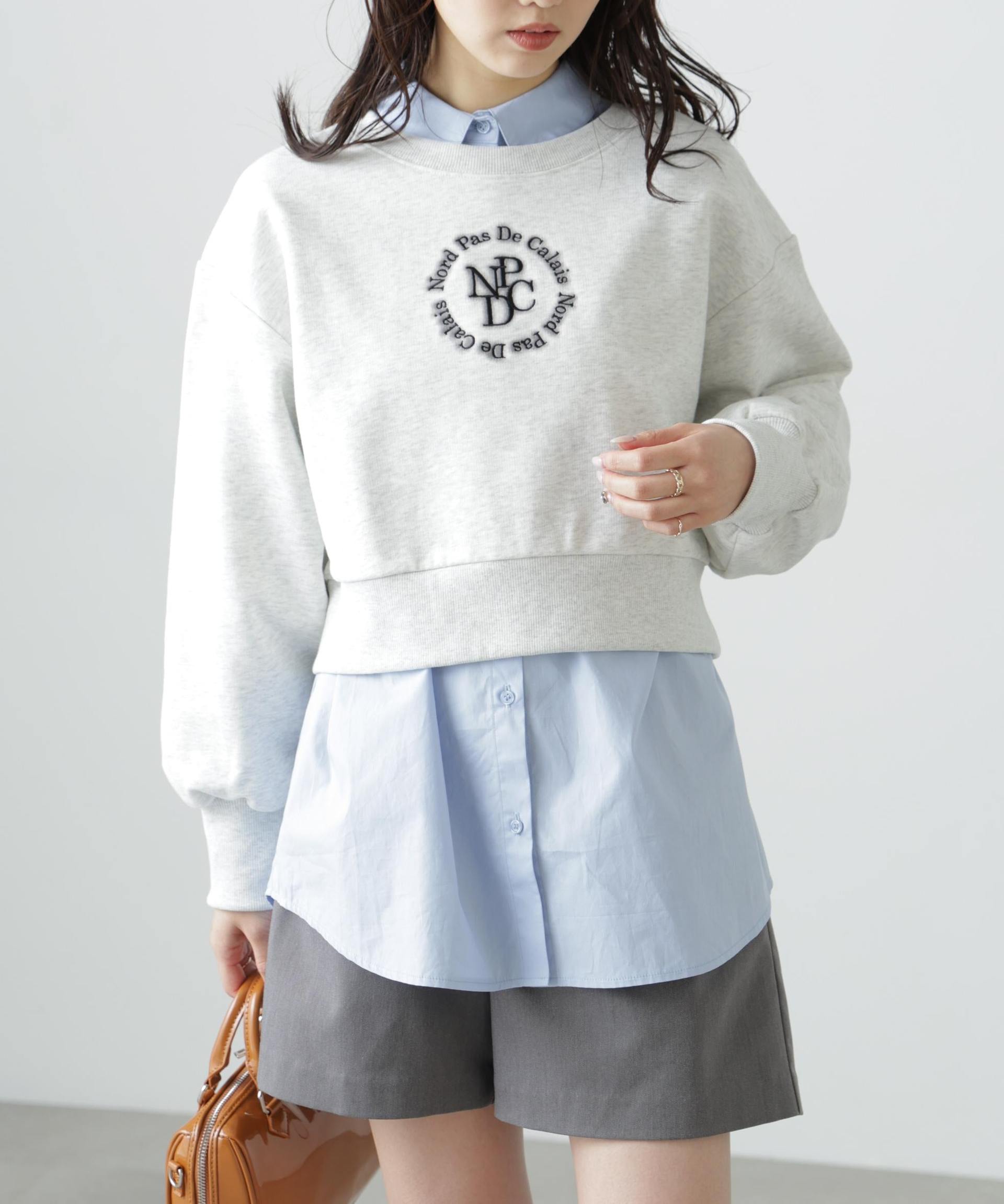 サークルロゴ刺繍ショート丈スウェット オートミール1