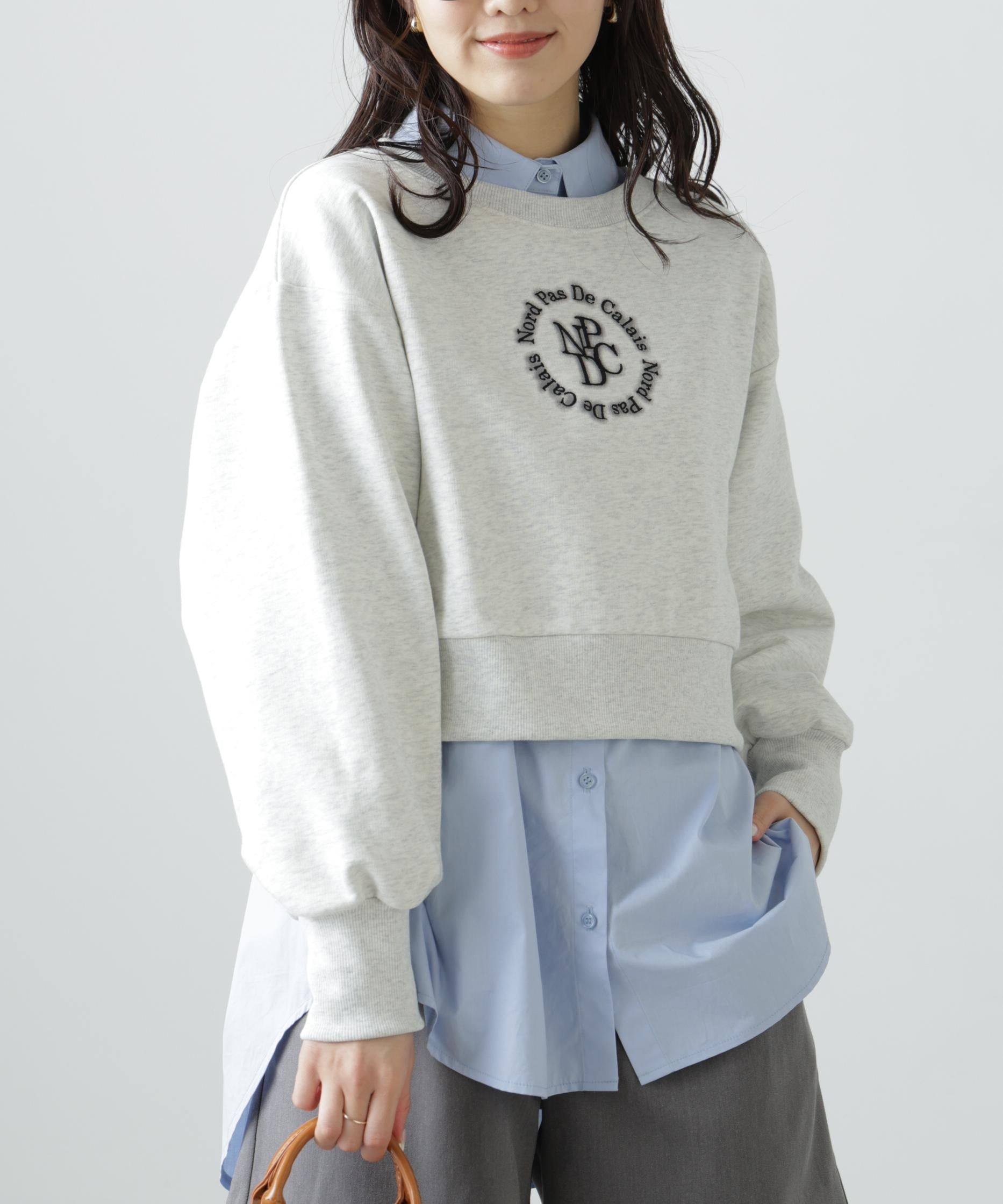 サークルロゴ刺繍ショート丈スウェット オートミール1