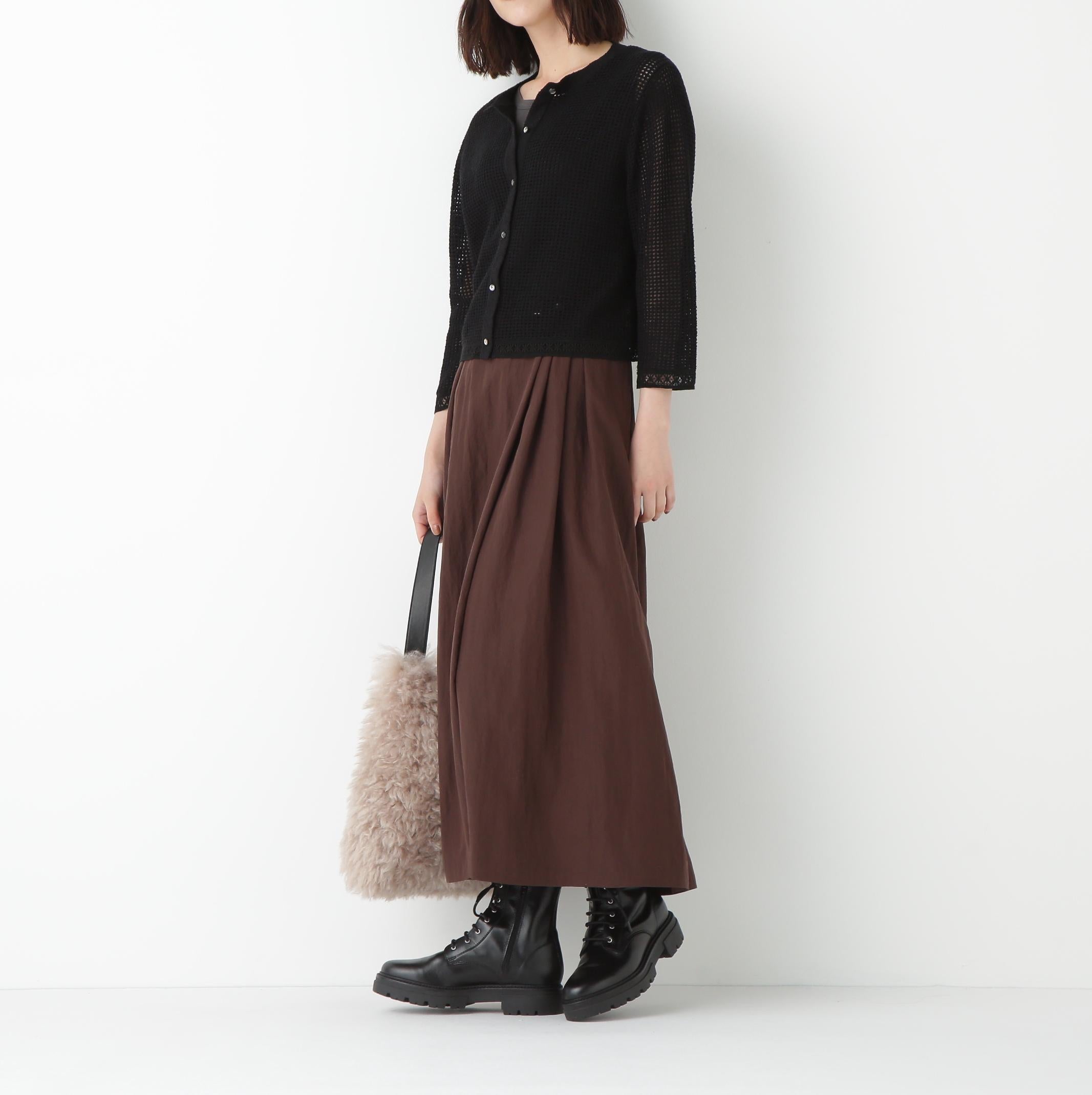 ◆透かしブークレニットカーディガン ブラック