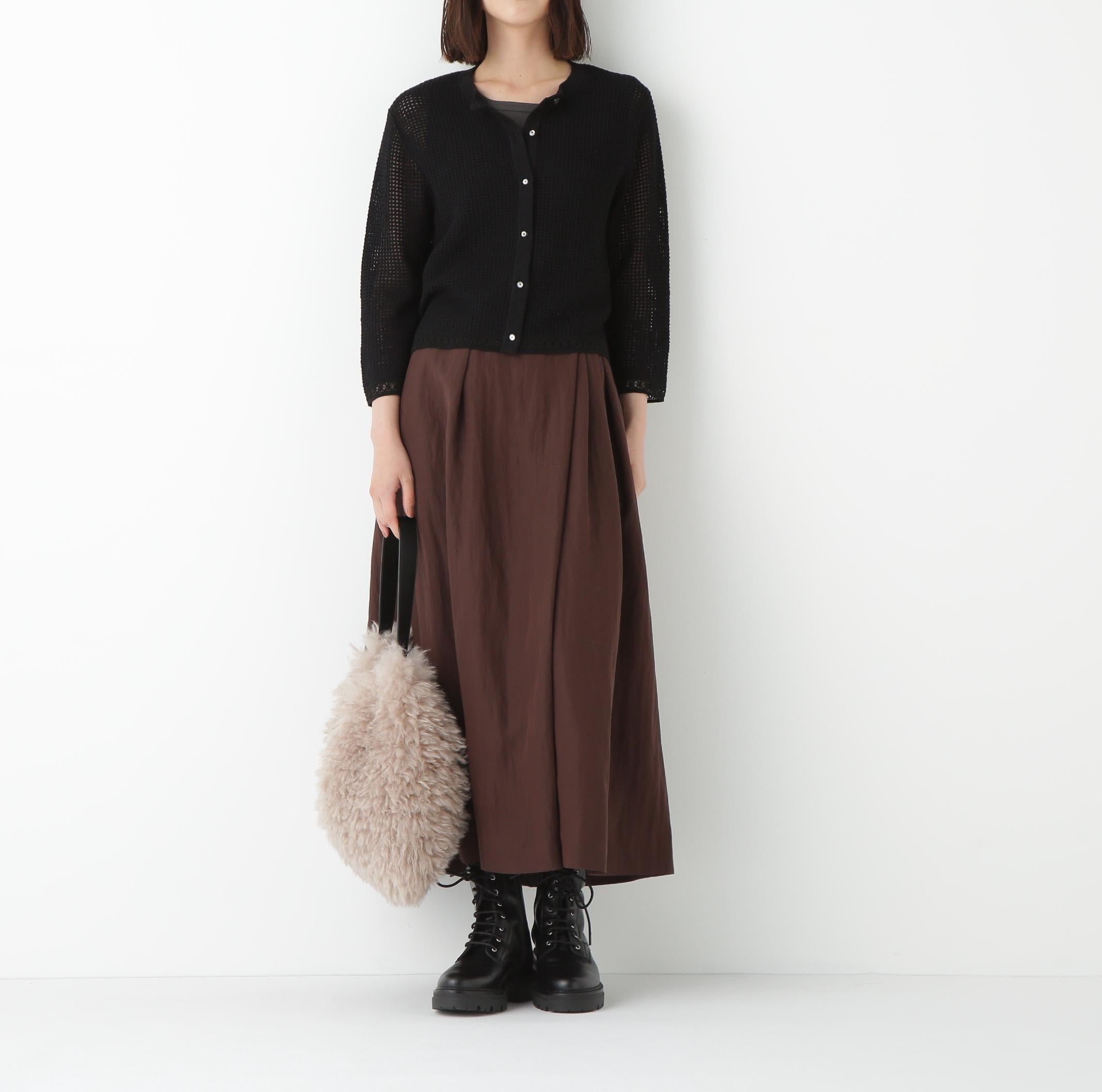 ◆透かしブークレニットカーディガン ブラック