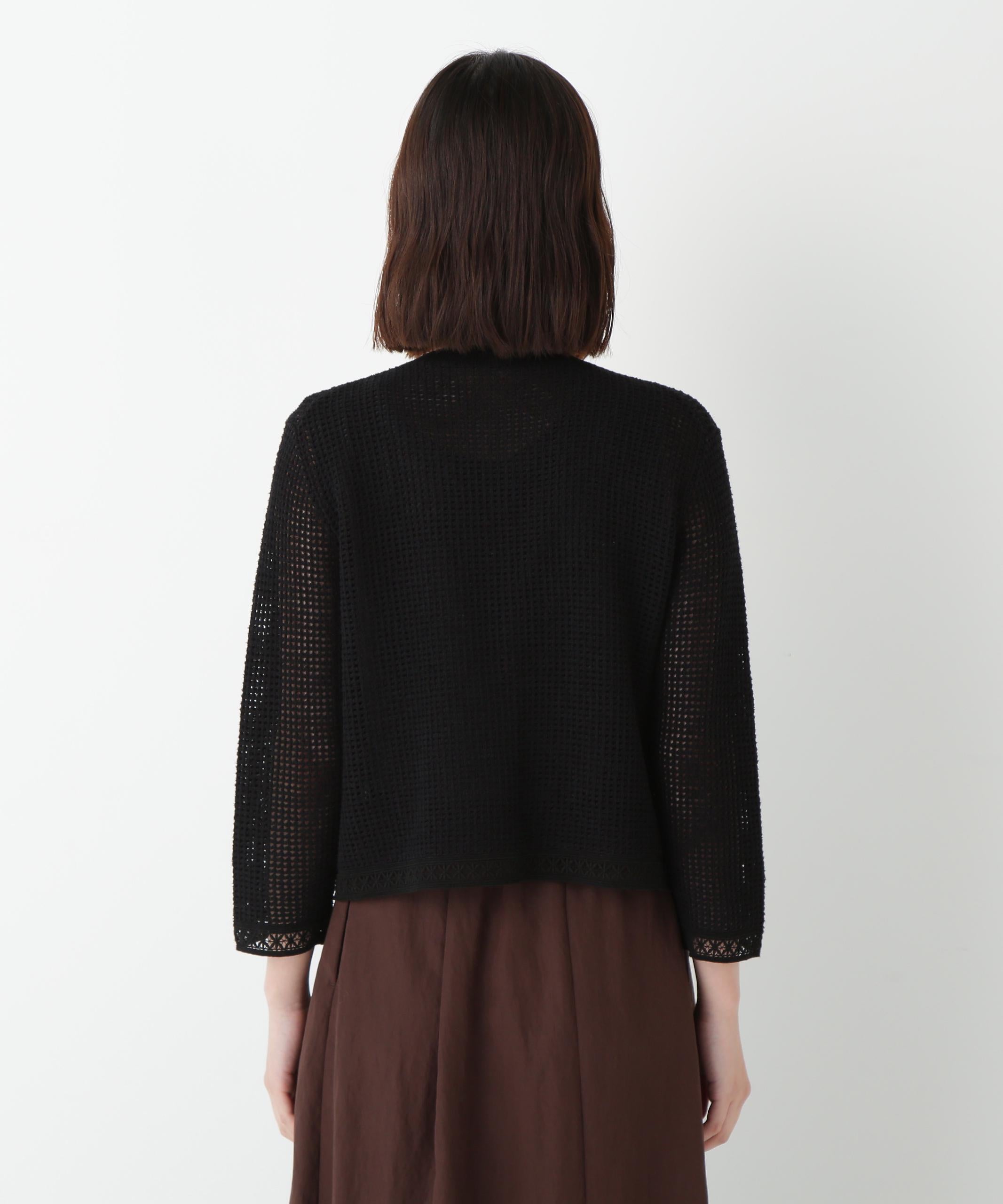 ◆透かしブークレニットカーディガン ブラック