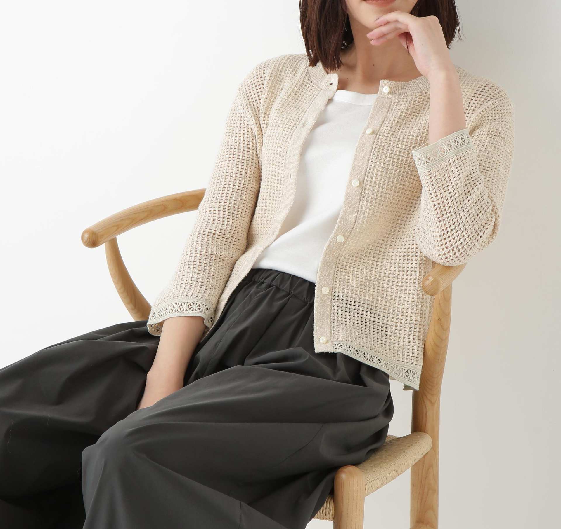 ◆透かしブークレニットカーディガン ベージュ