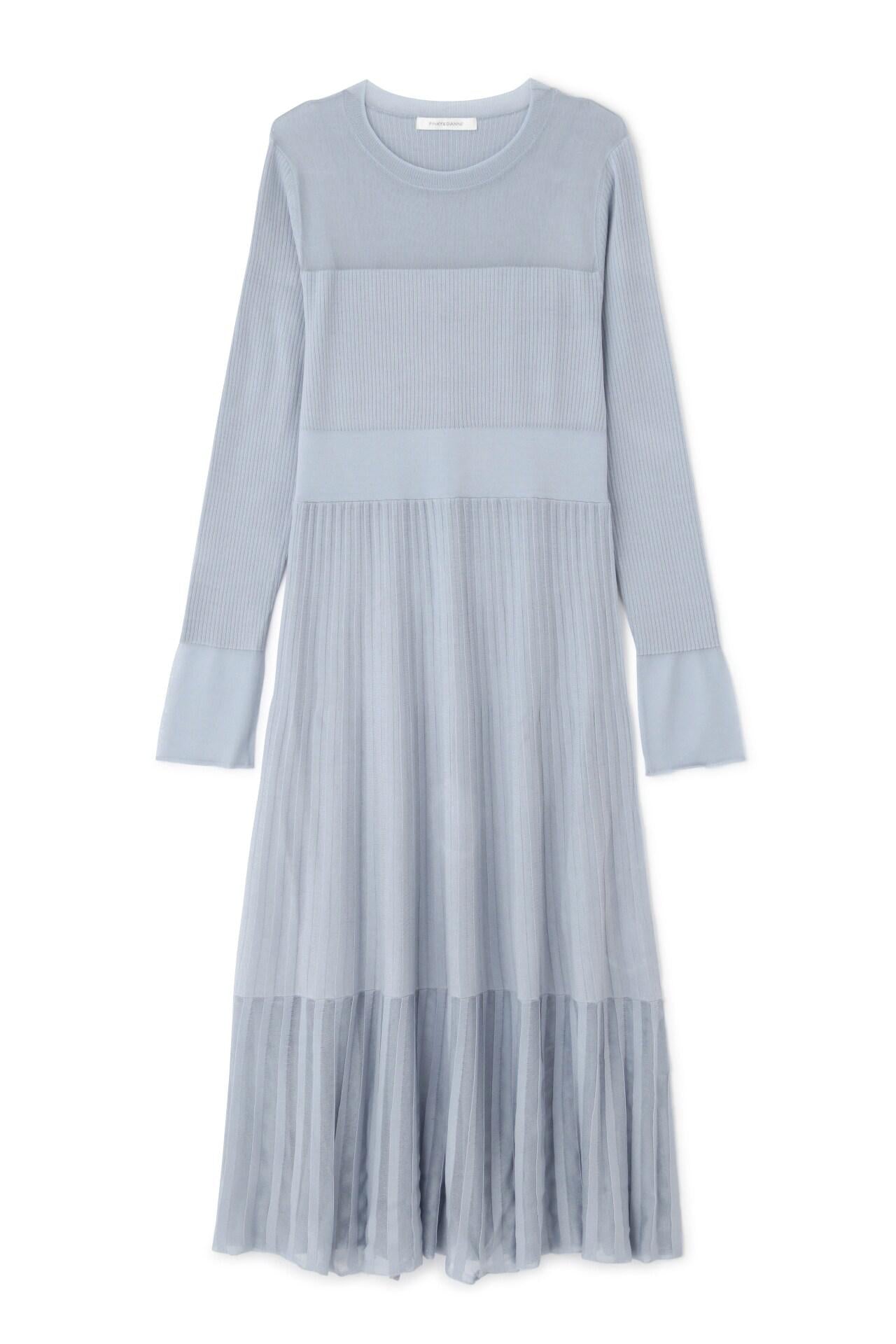 ◆シアーコンビフレアーニットワンピース サックスブルー2