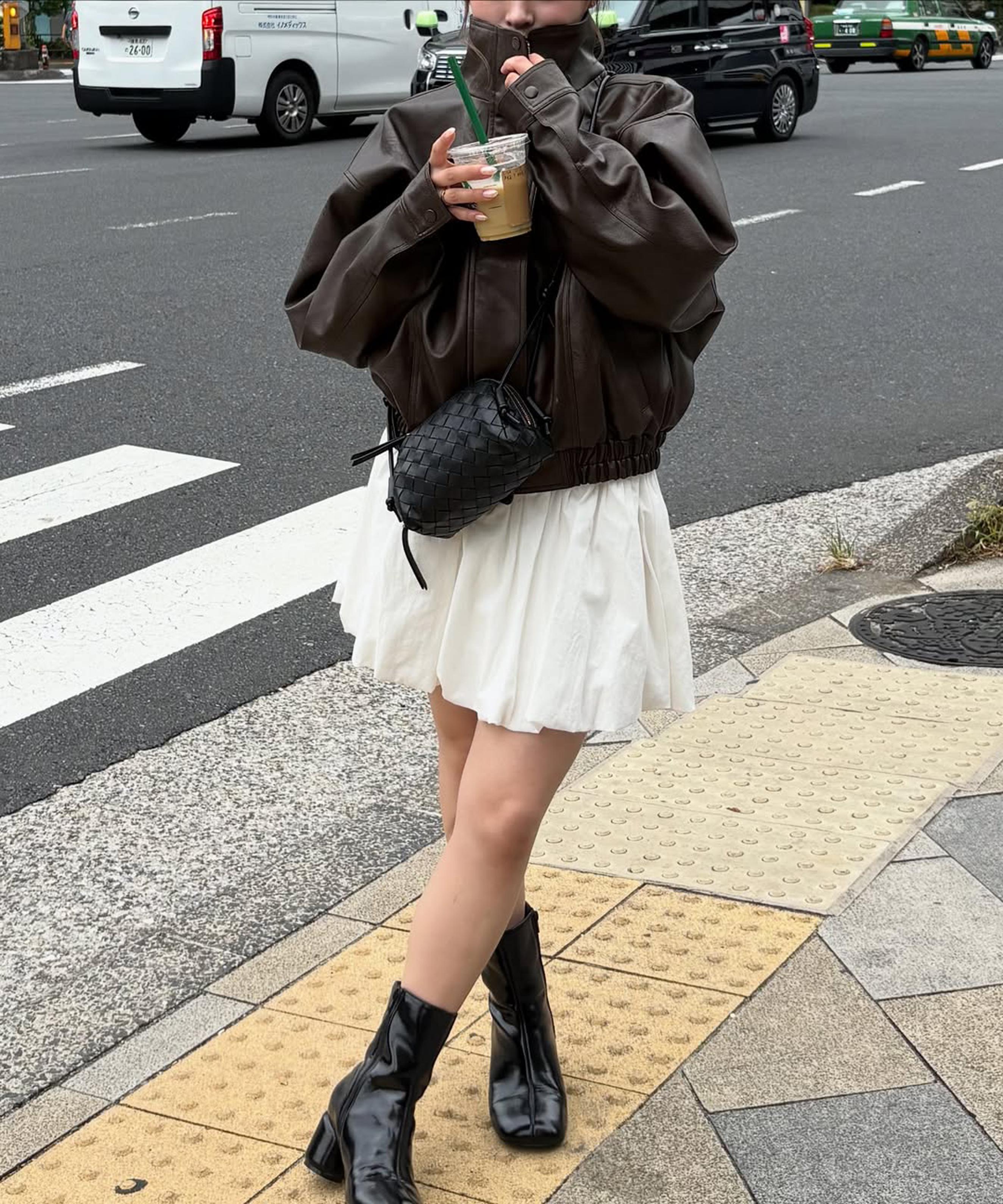 スタンド合皮ブルゾン ブラウン