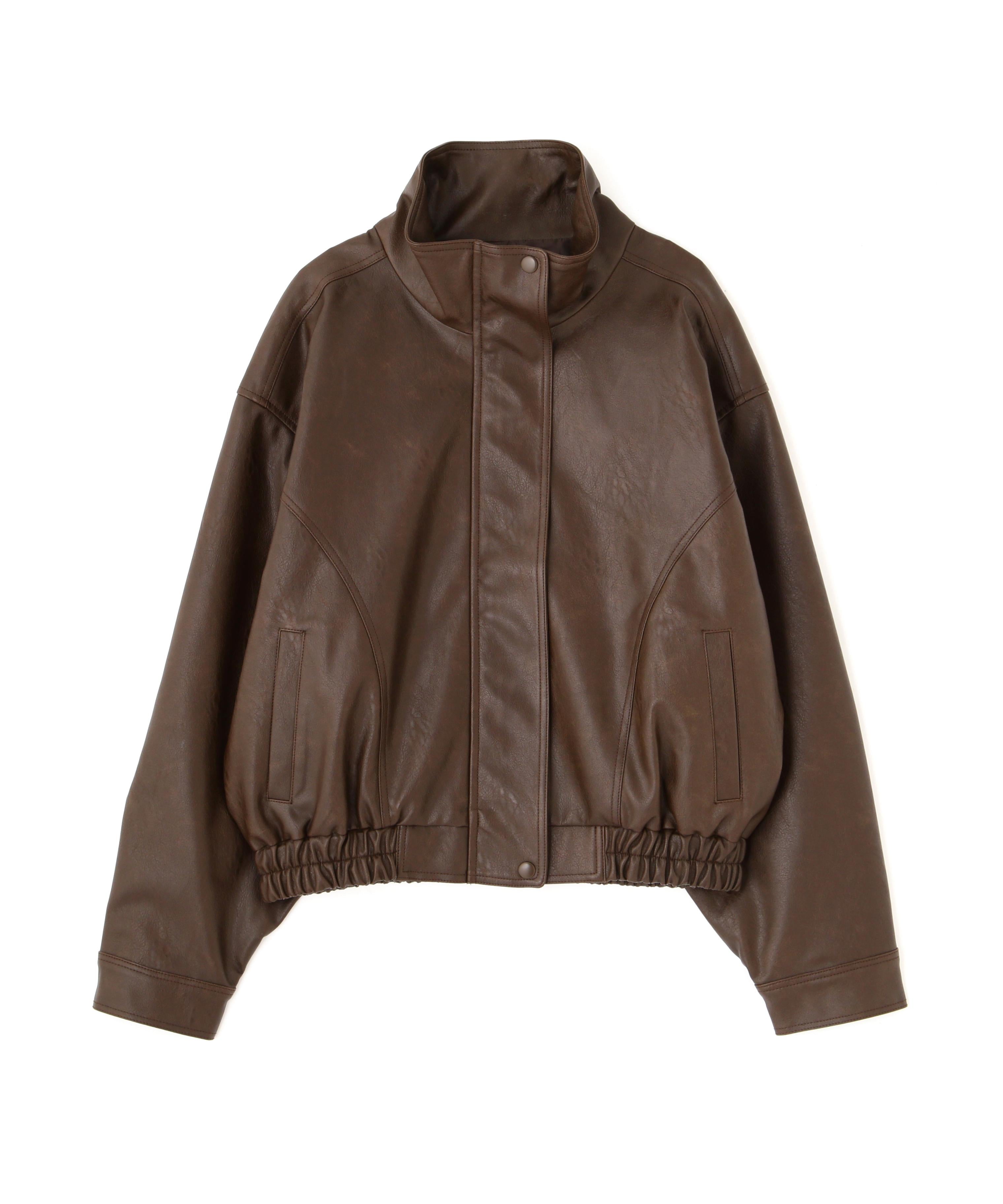 スタンド合皮ブルゾン ブラウン