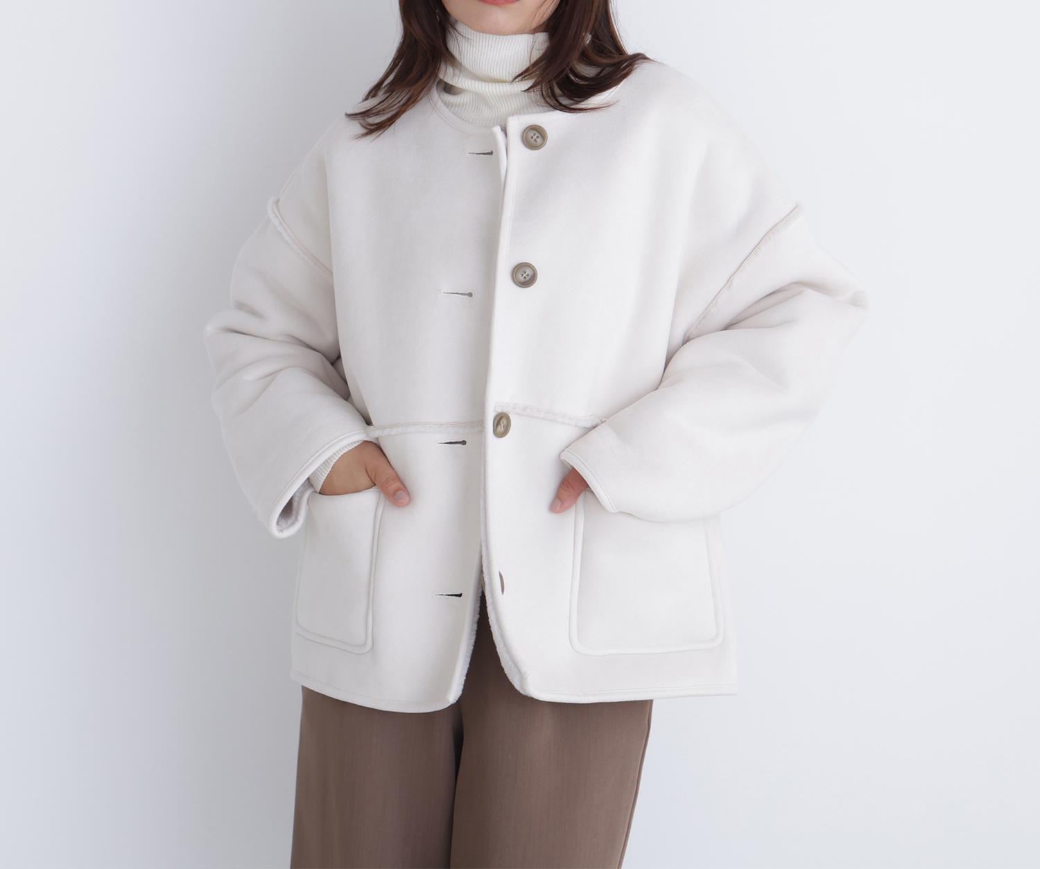 リバーシブルフェイクスウェードコート エクリュ1