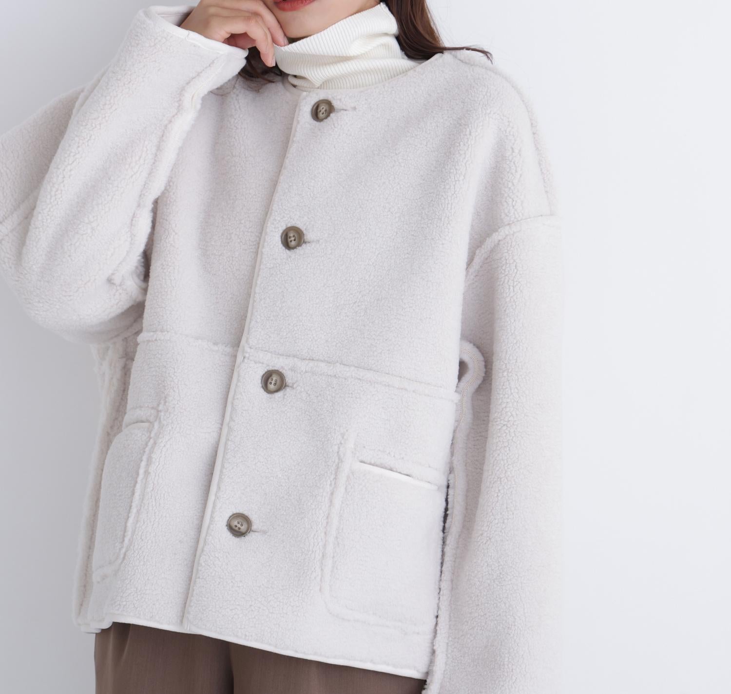 リバーシブルフェイクスウェードコート エクリュ1