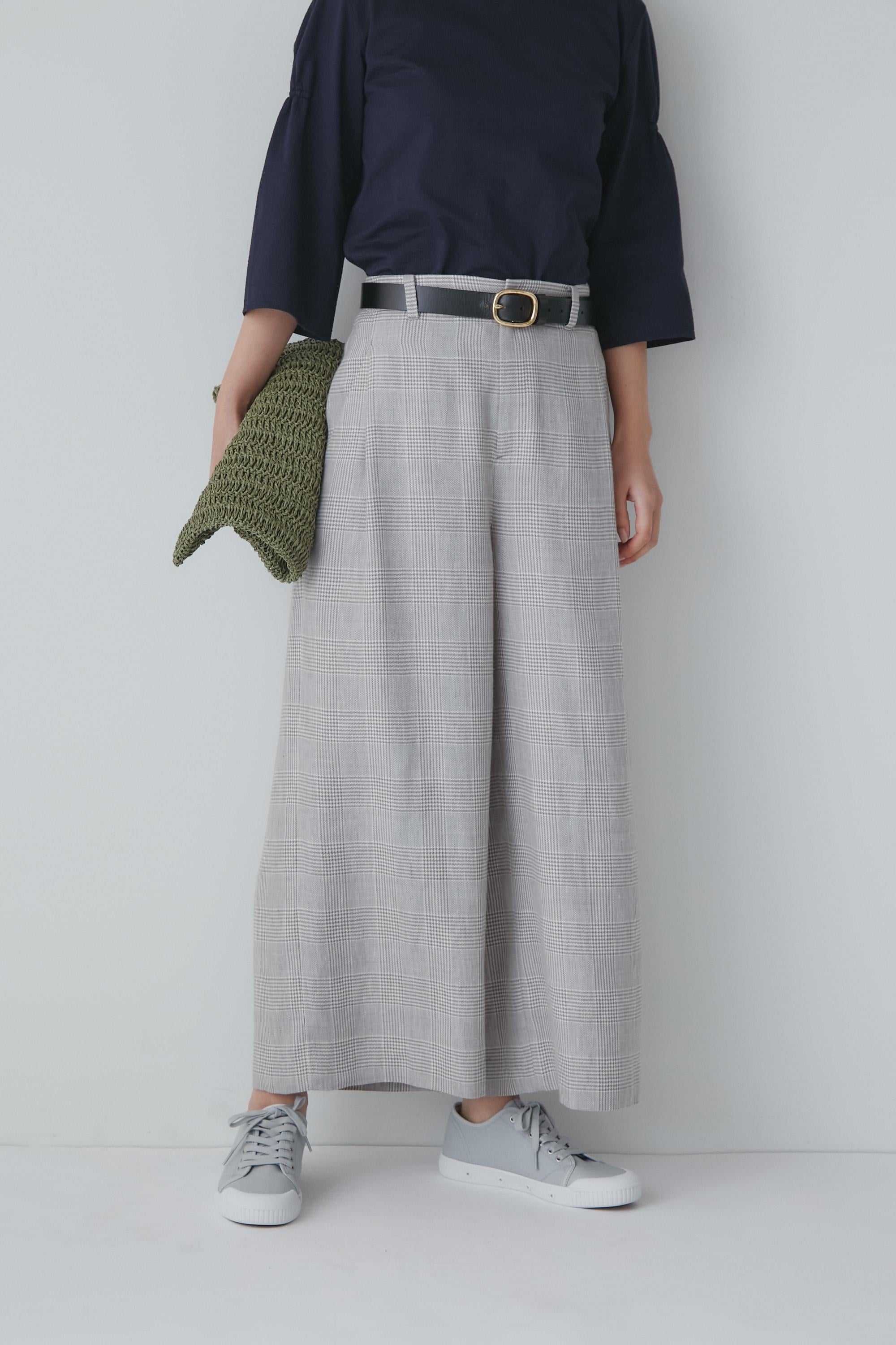 ◆ＰＥレーヨンリネンセミワイドパンツ グレーチェック3