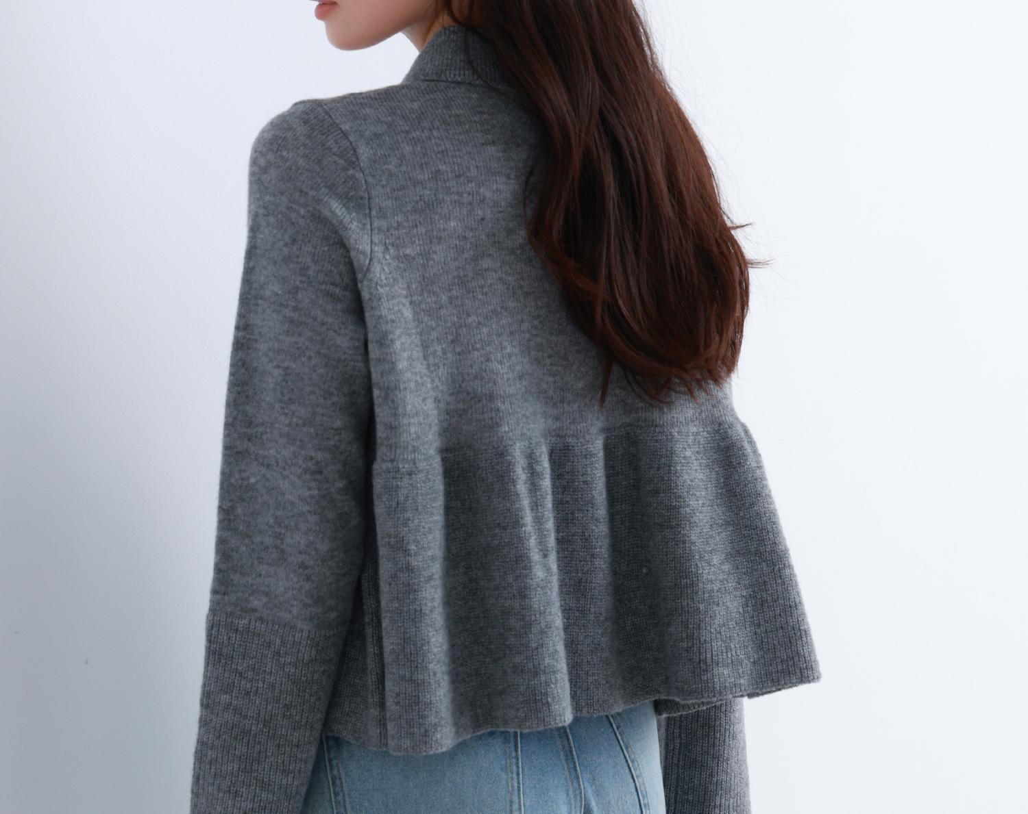襟付きペプラムニット グレー