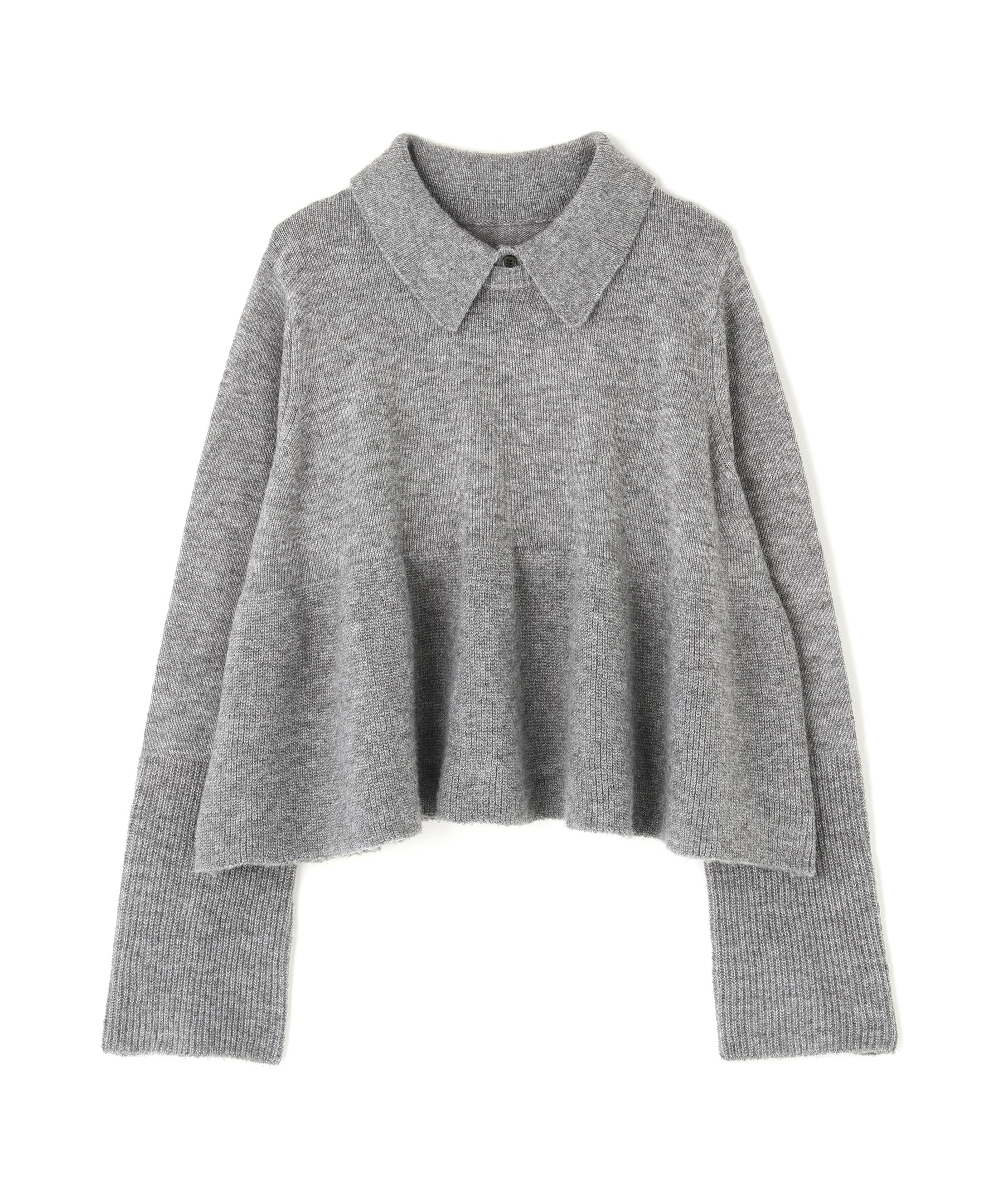 襟付きペプラムニット グレー
