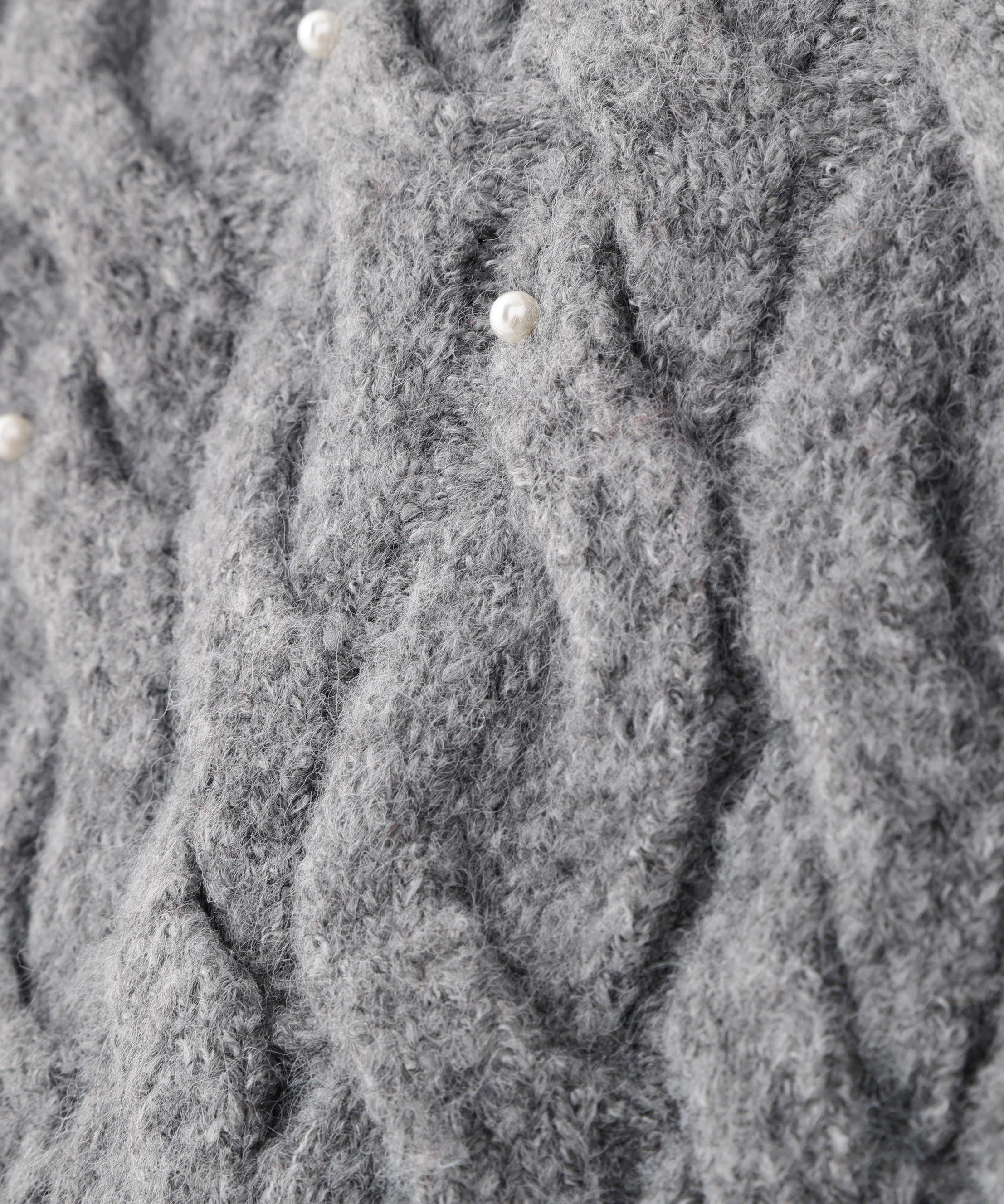 ウエストゴムパールミックスケーブルドロストニット グレー