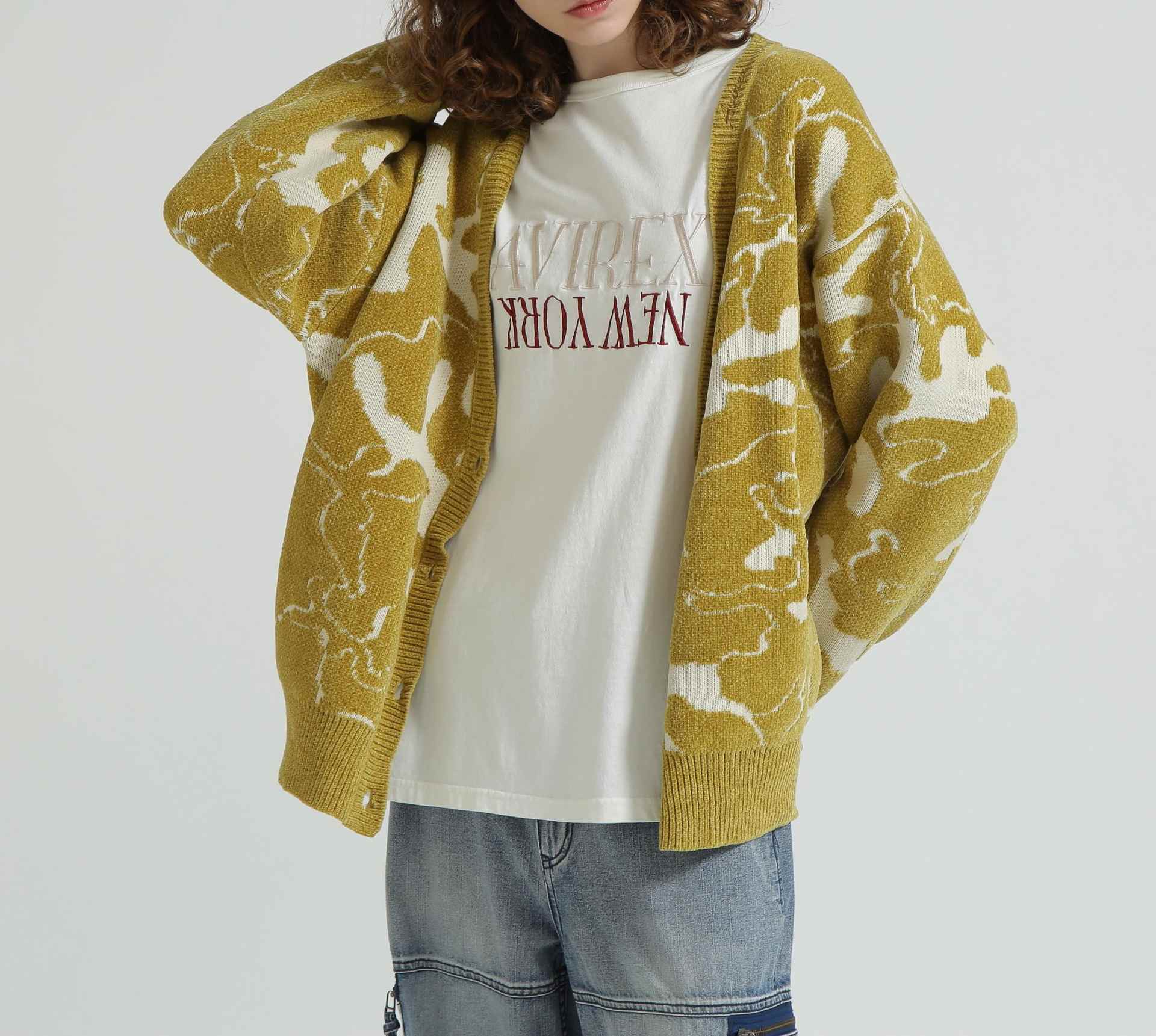 《直営店限定》BOUCLE CAMO KINT CARDIGAN イエロー