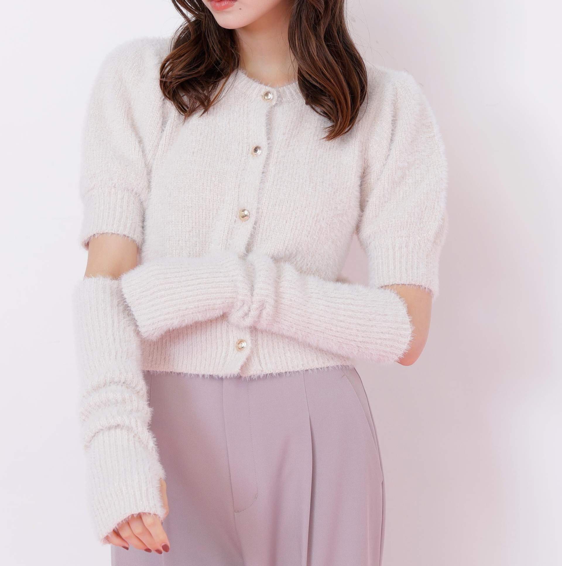 アームウォーマー付きモールシャギーニット エクリュ