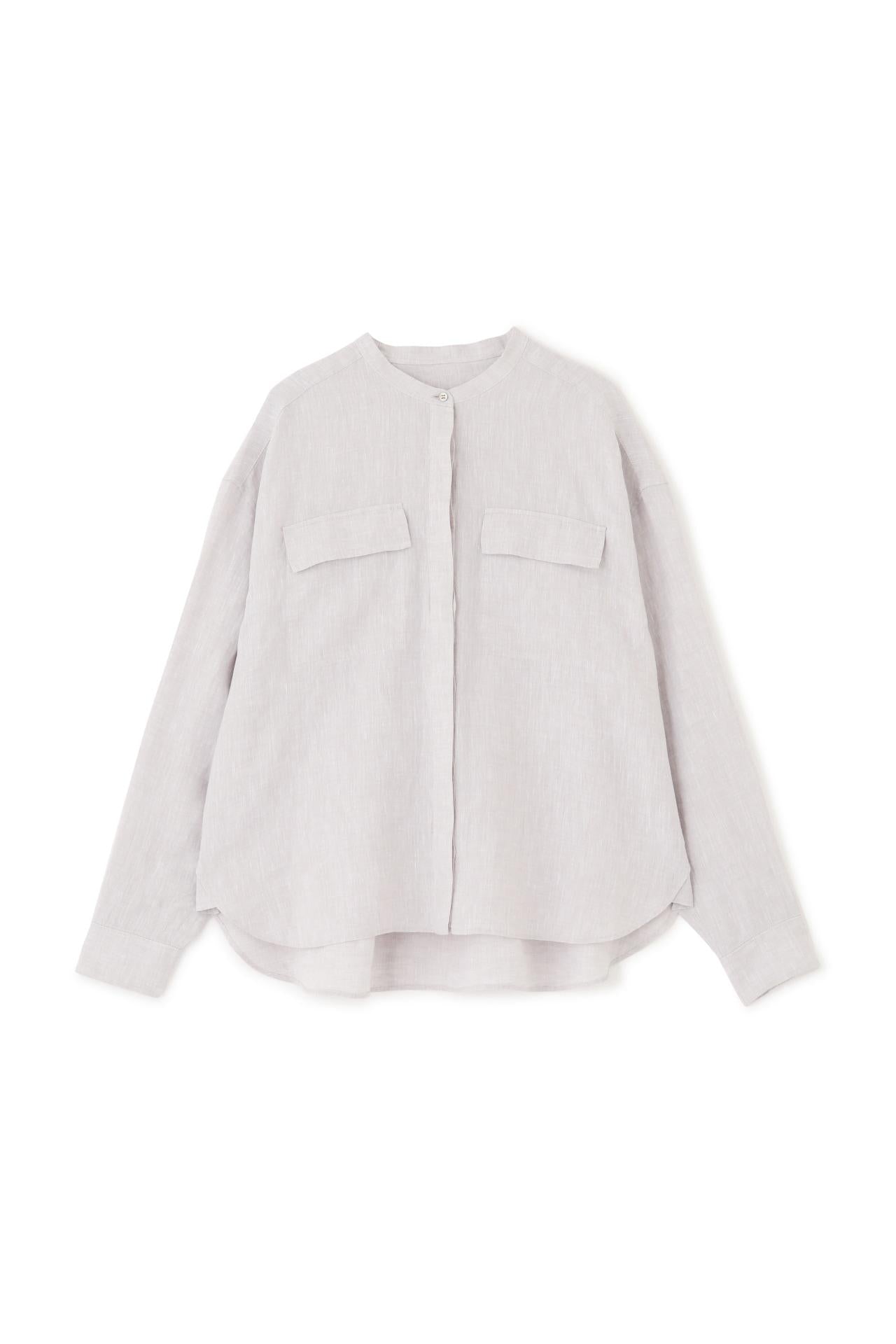 ◆ハードマンリネンバンドカラーシャツブラウス グレージュ2