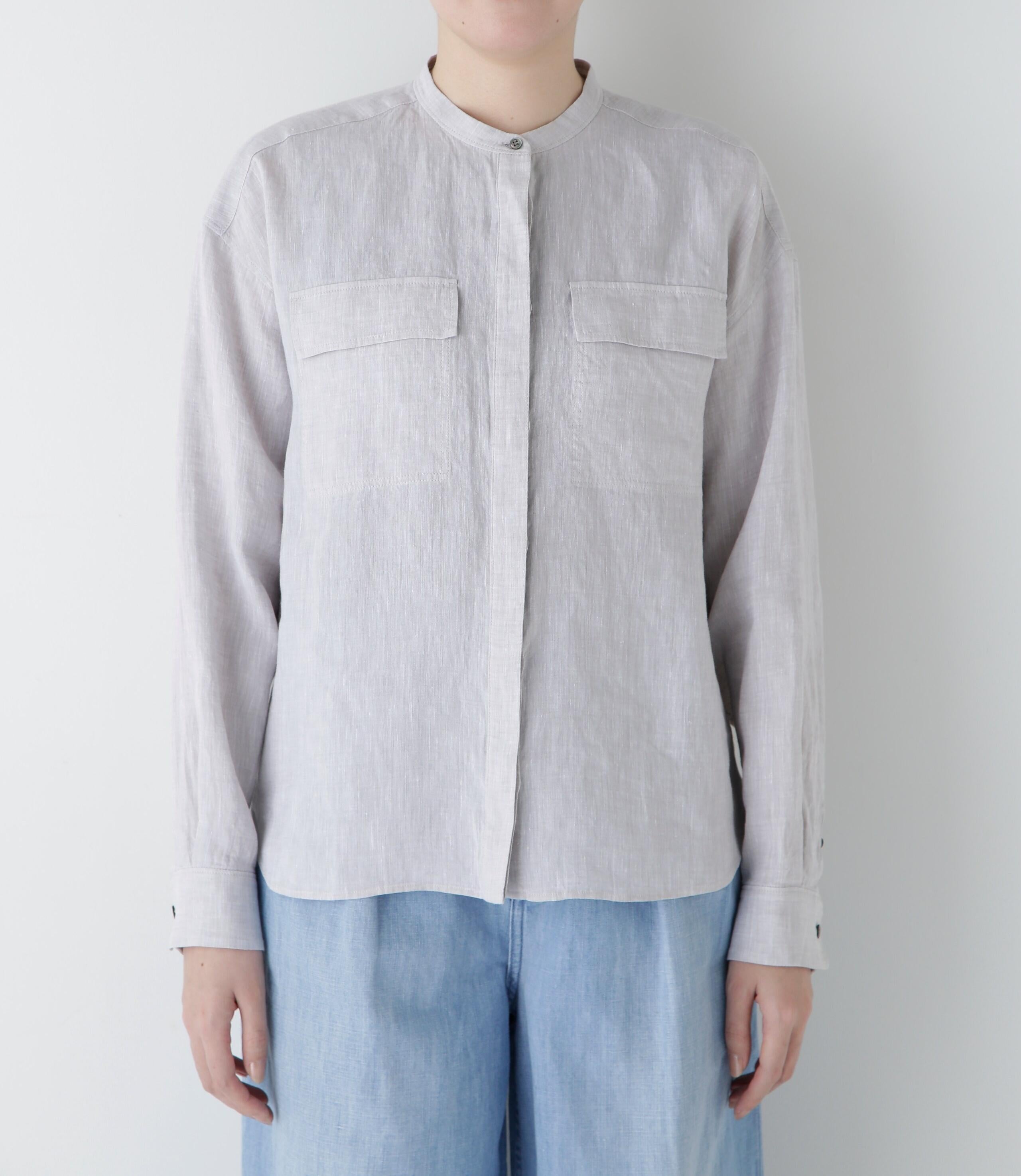 ◆ハードマンリネンバンドカラーシャツブラウス グレージュ2