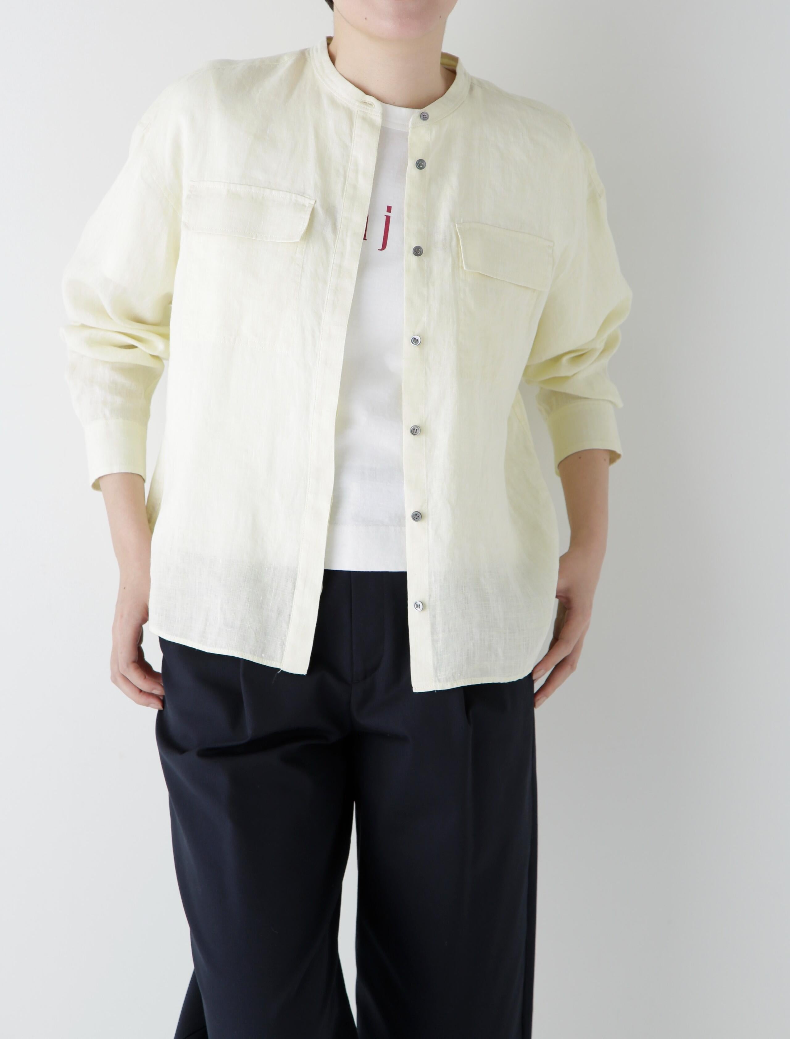 ◆ハードマンリネンバンドカラーシャツブラウス イエロー